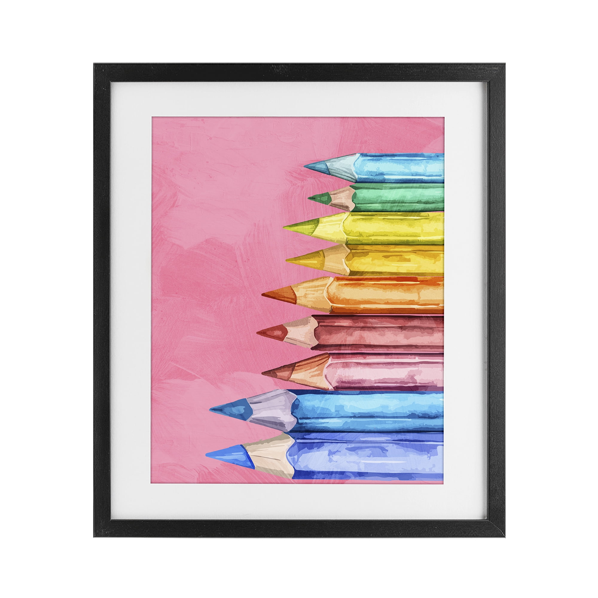 Stupell Industries Vibrant Pencils on Pink Black Framed Print Under Glass, design by Kim Allen