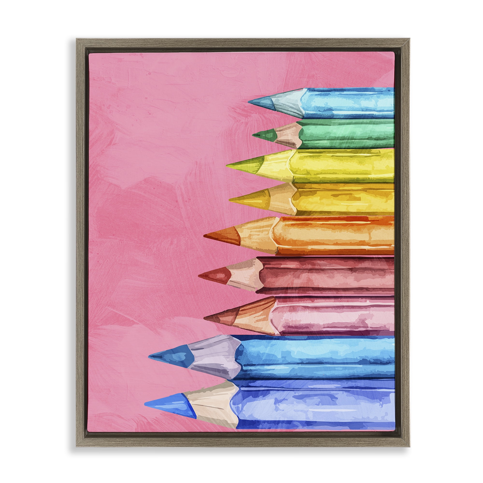 Stupell Industries Vibrant Pencils on Pink Brown Framed Floater Canvas Wall Art, design by Kim Allen