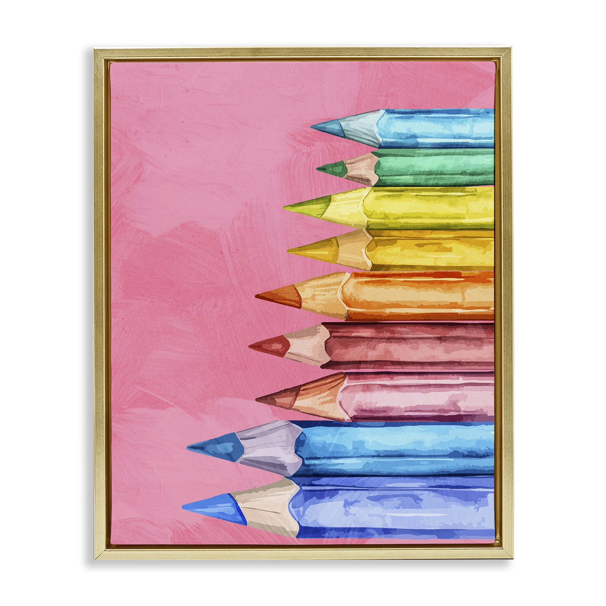 Stupell Industries Vibrant Pencils on Pink Gold Framed Floater Canvas Wall Art, design by Kim Allen