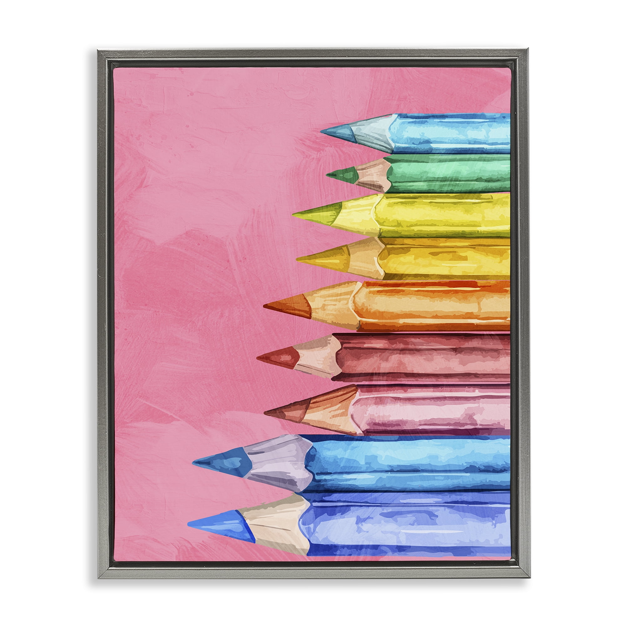 Stupell Industries Vibrant Pencils on Pink Gray Framed Floater Canvas Wall Art, design by Kim Allen
