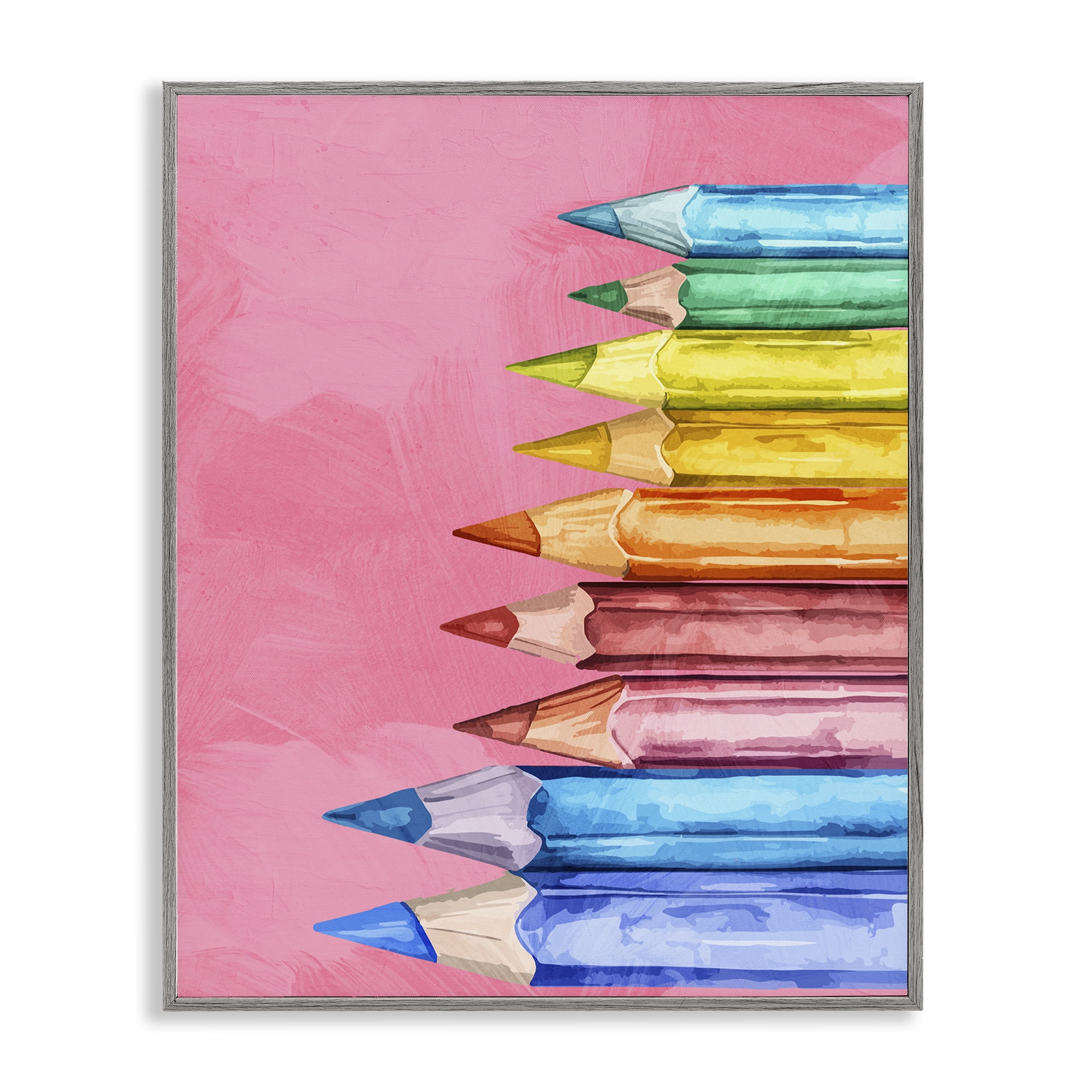 Stupell Industries Vibrant Pencils on Pink Gray Framed Giclee Art, design by Kim Allen