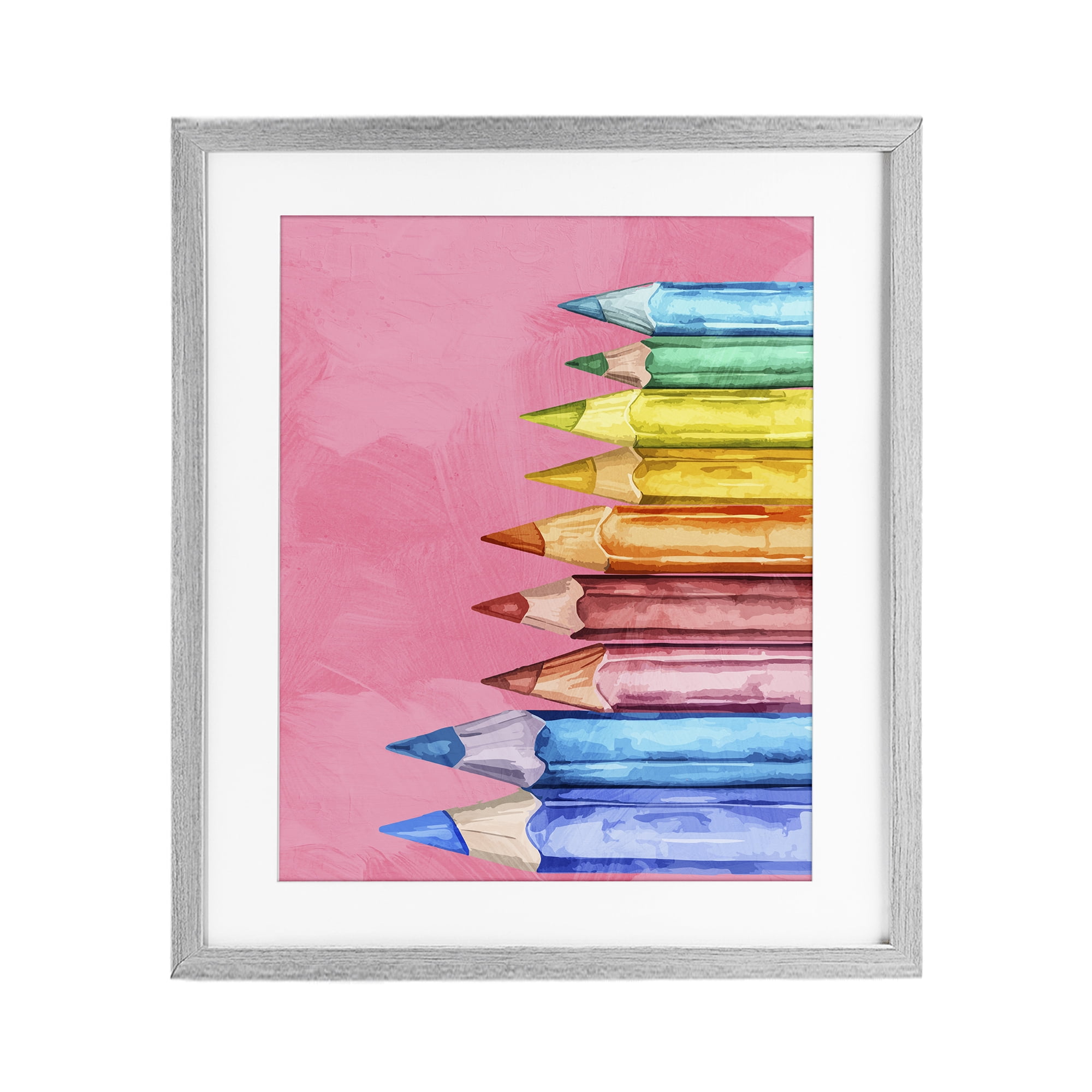 Stupell Industries Vibrant Pencils on Pink Gray Framed Print Under Glass, design by Kim Allen
