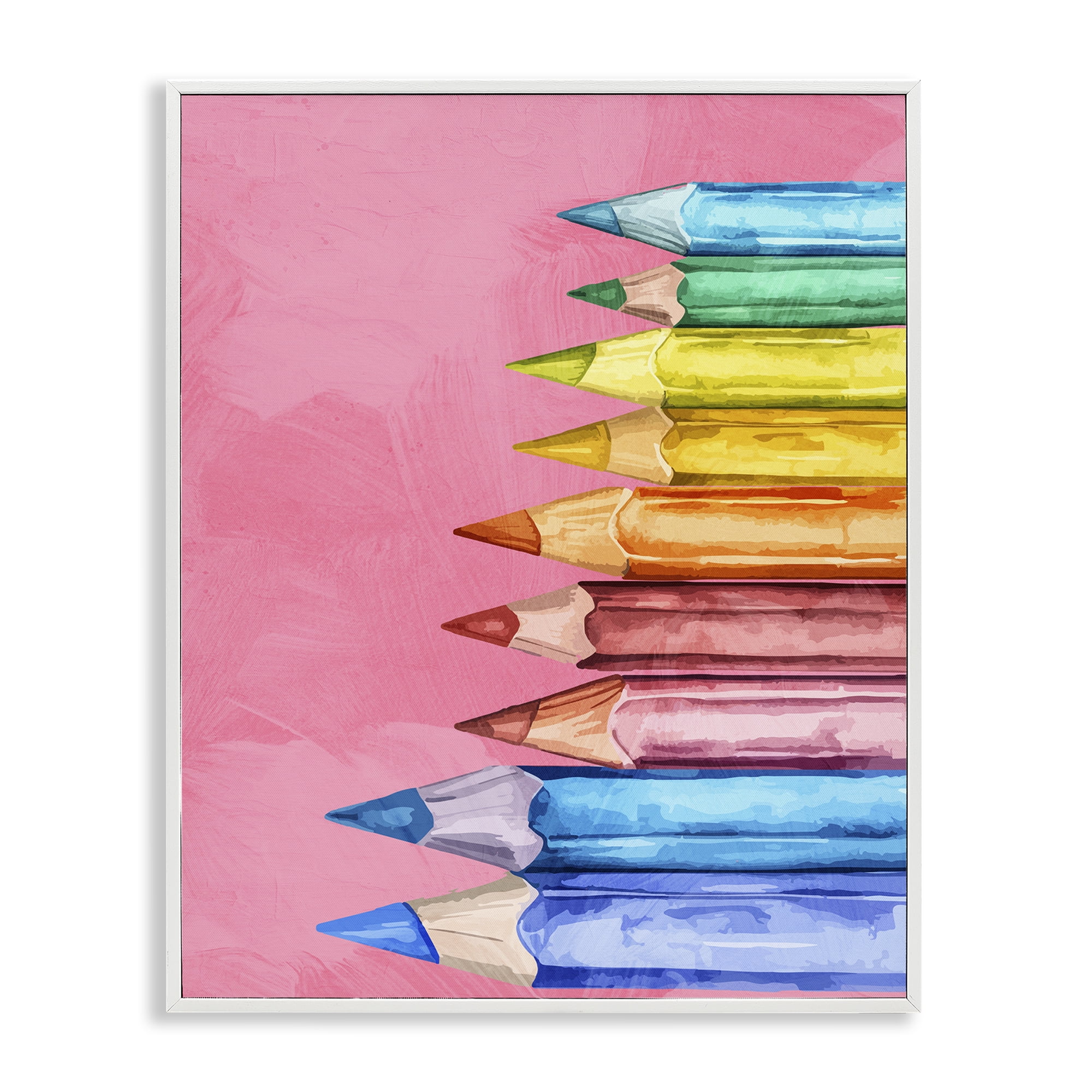Stupell Industries Vibrant Pencils on Pink White Framed Giclee Art, design by Kim Allen