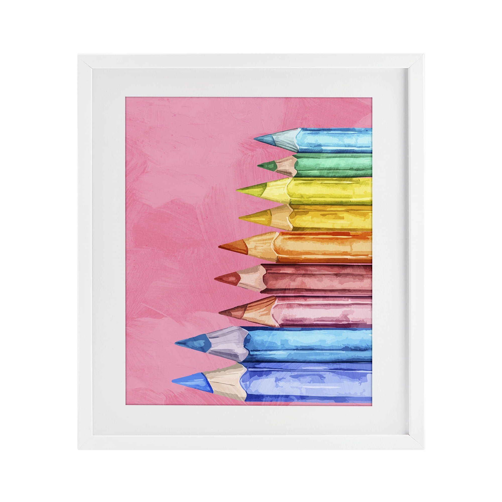 Stupell Industries Vibrant Pencils on Pink White Framed Print Under Glass, design by Kim Allen