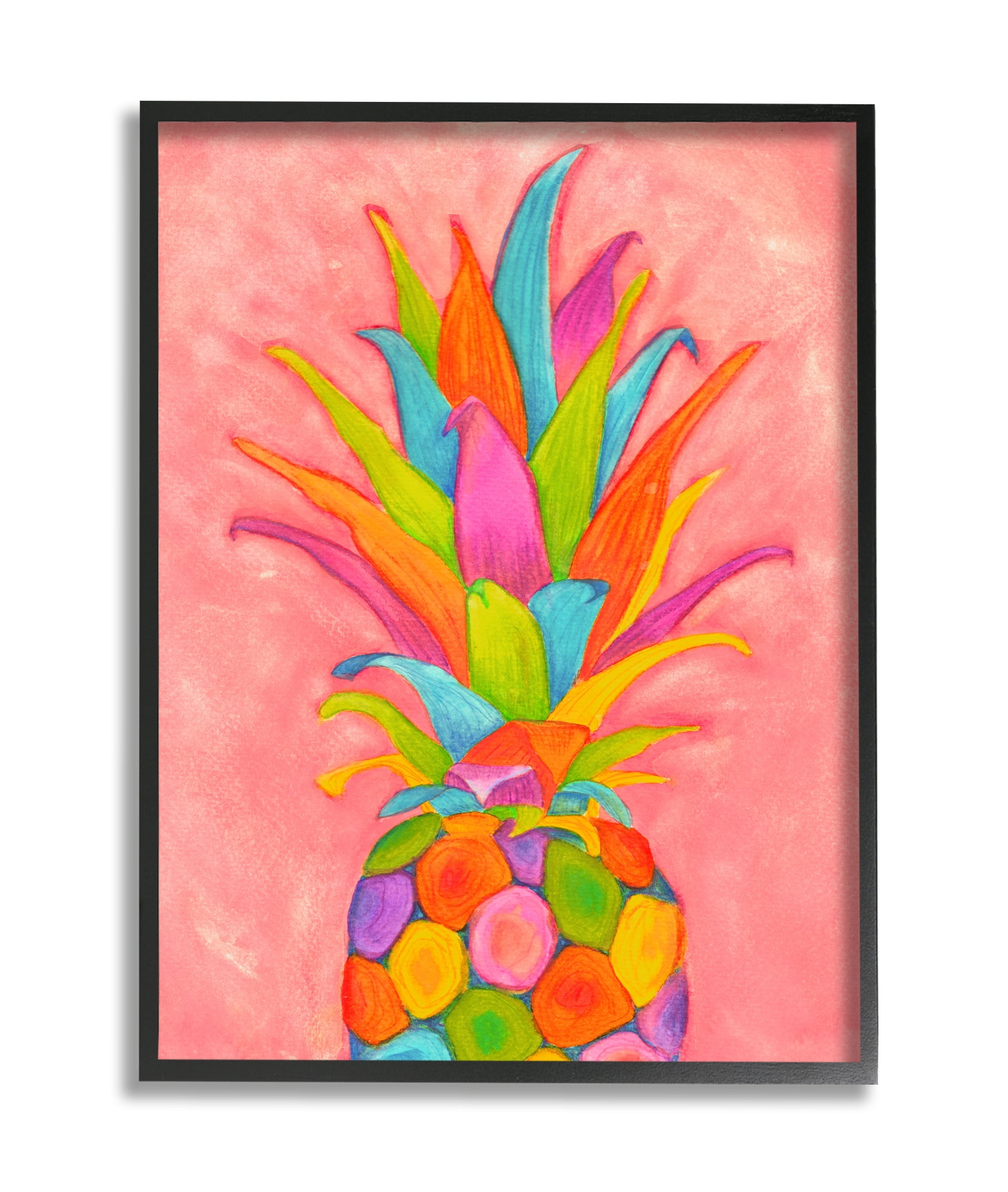 Stupell Industries Vibrant Pineapple Fruit Fun Pink Blue Yellow Black Framed, 11 x 14, Design by Elvira Errico