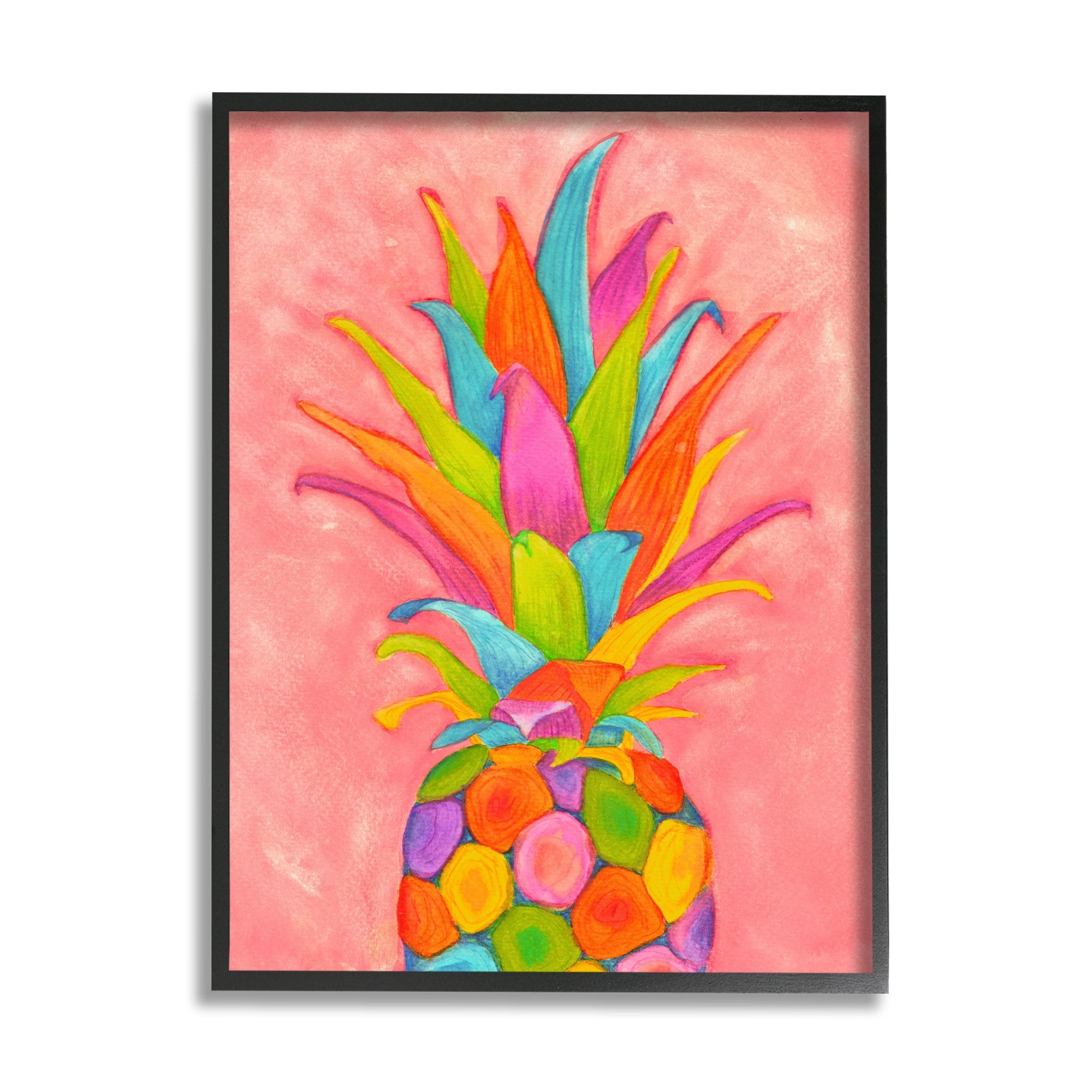 Stupell Industries Vibrant Pineapple Fruit Fun Pink Blue Yellow Black Framed, 16 x 20, Design by Elvira Errico