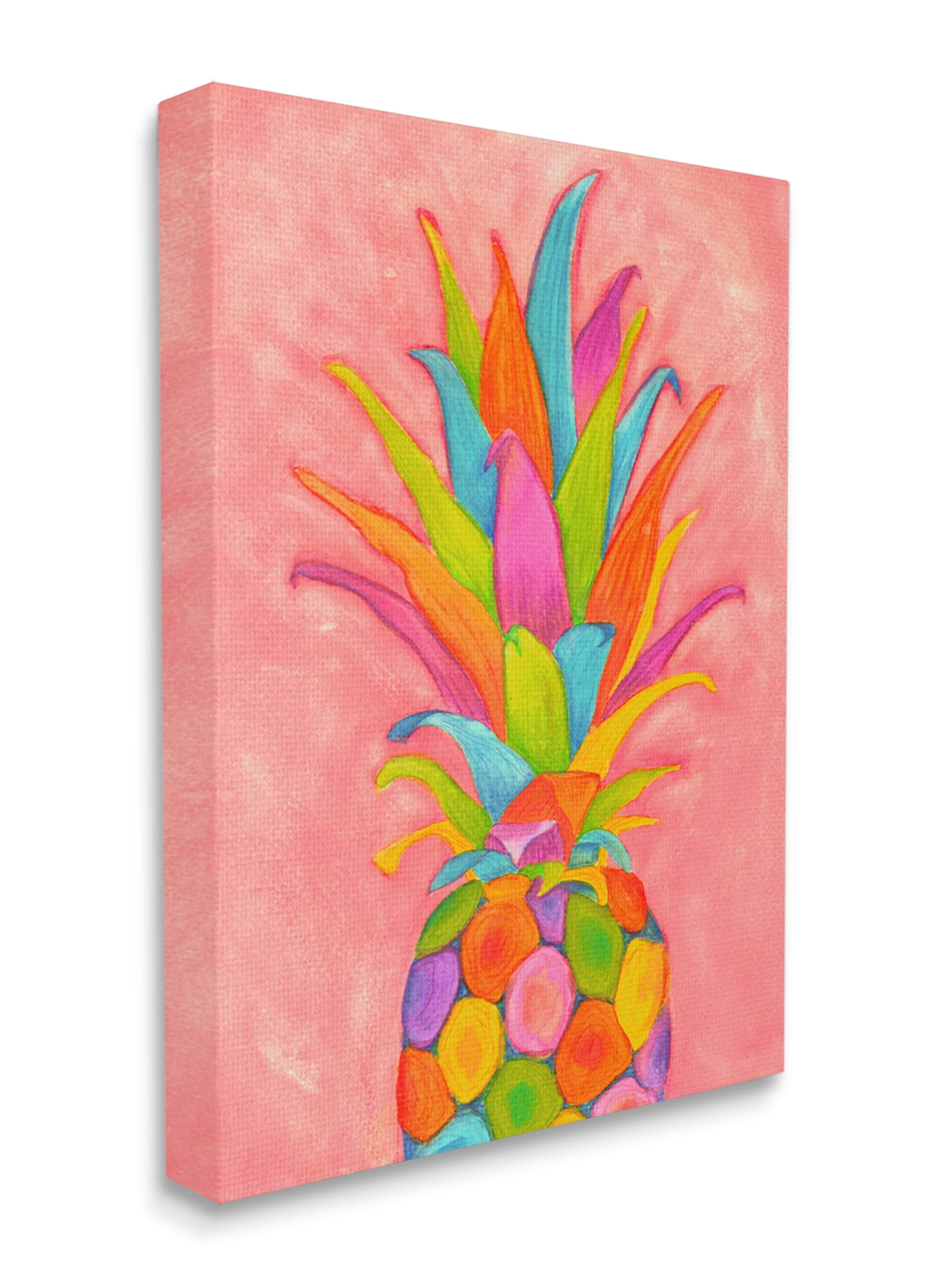 Stupell Industries Vibrant Pineapple Fruit Fun Pink Blue Yellow Canvas Wall Art, 30 x 40, Design by Elvira Errico