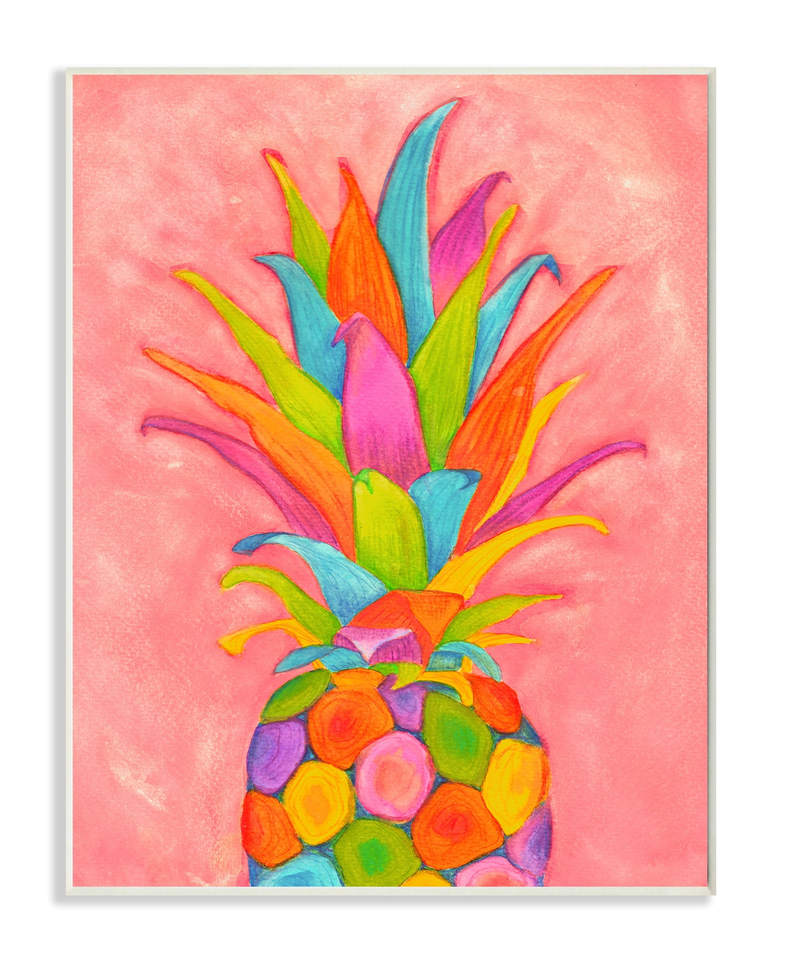 Vibrant Multicolor Pineapple Wood Wall Art, 10 x 15