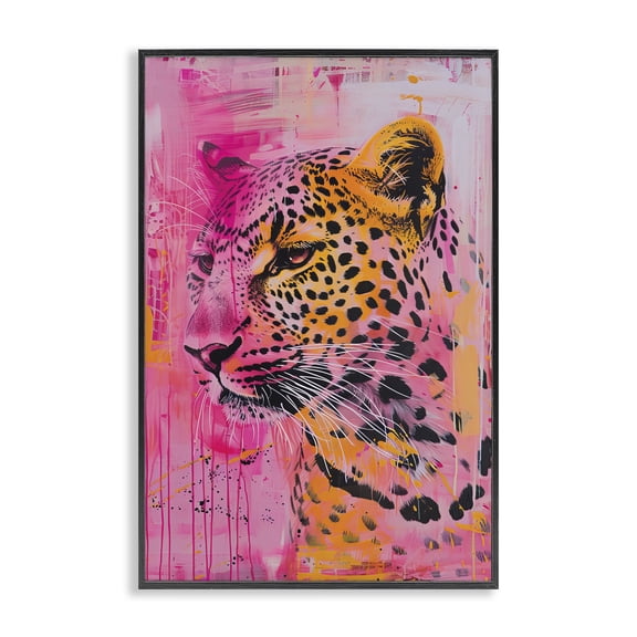 Stupell Industries Vibrant Purple & Orange Cheetah Animals Painting Black Framed Art Print Wall Art, 16 x 24