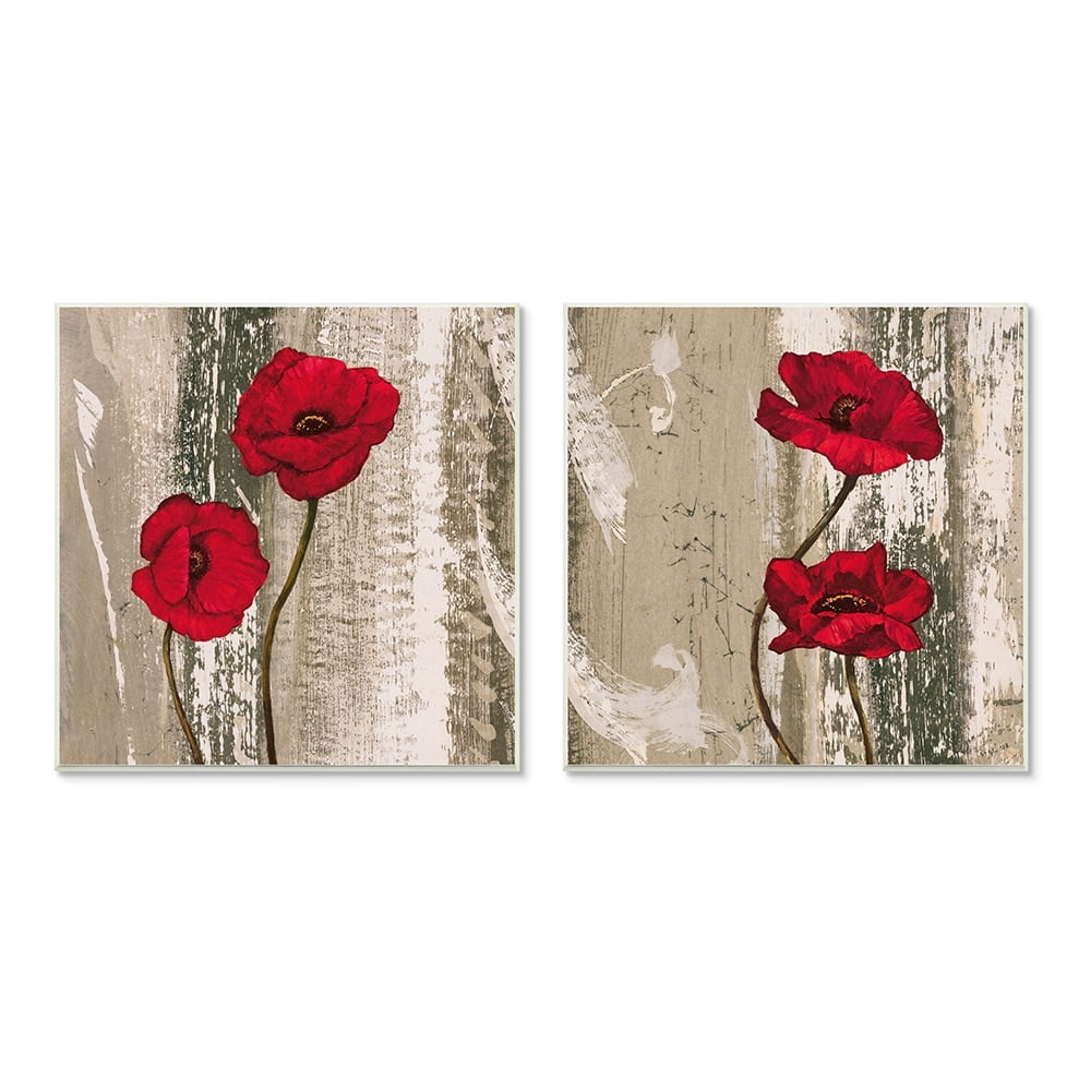 Stupell Industries Vibrant Red Poppies Rustic Brown Wood Grain Wall Plaque by Brian Francis