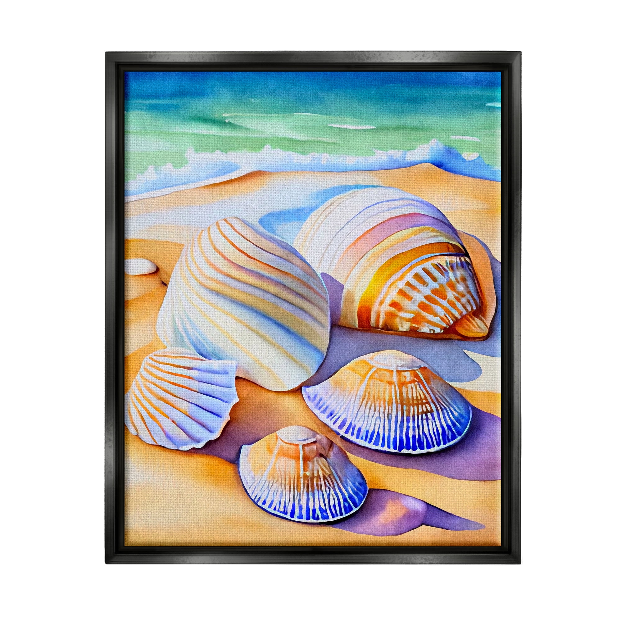 Stupell Industries Vibrant Seashells on Shore Nature Painting Black Floater Framed Art Print Wall Art, 25 x 31