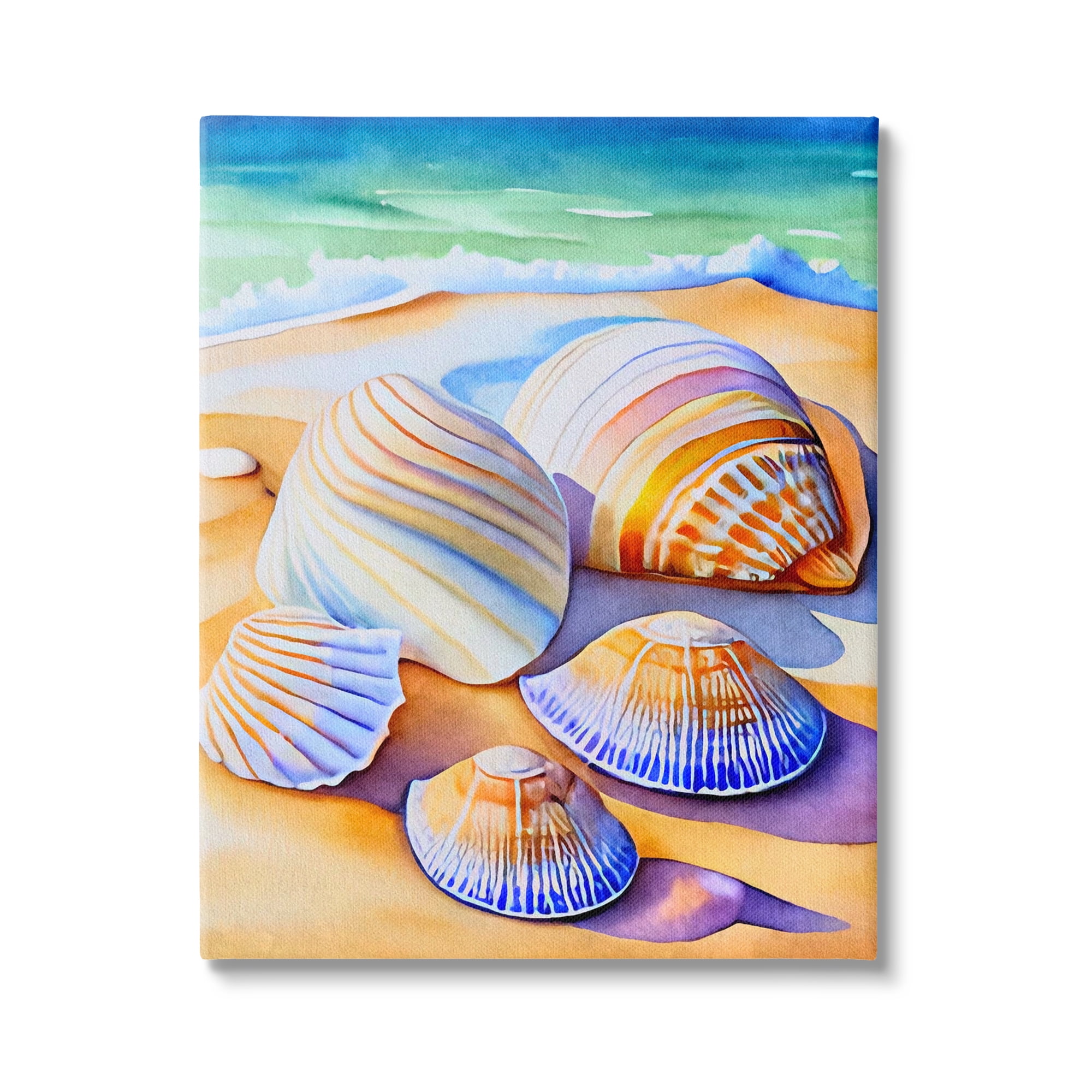 Stupell Industries Vibrant Seashells on Shore Nature Painting Gallery Wrapped Canvas Print Wall Art, 36 x 48