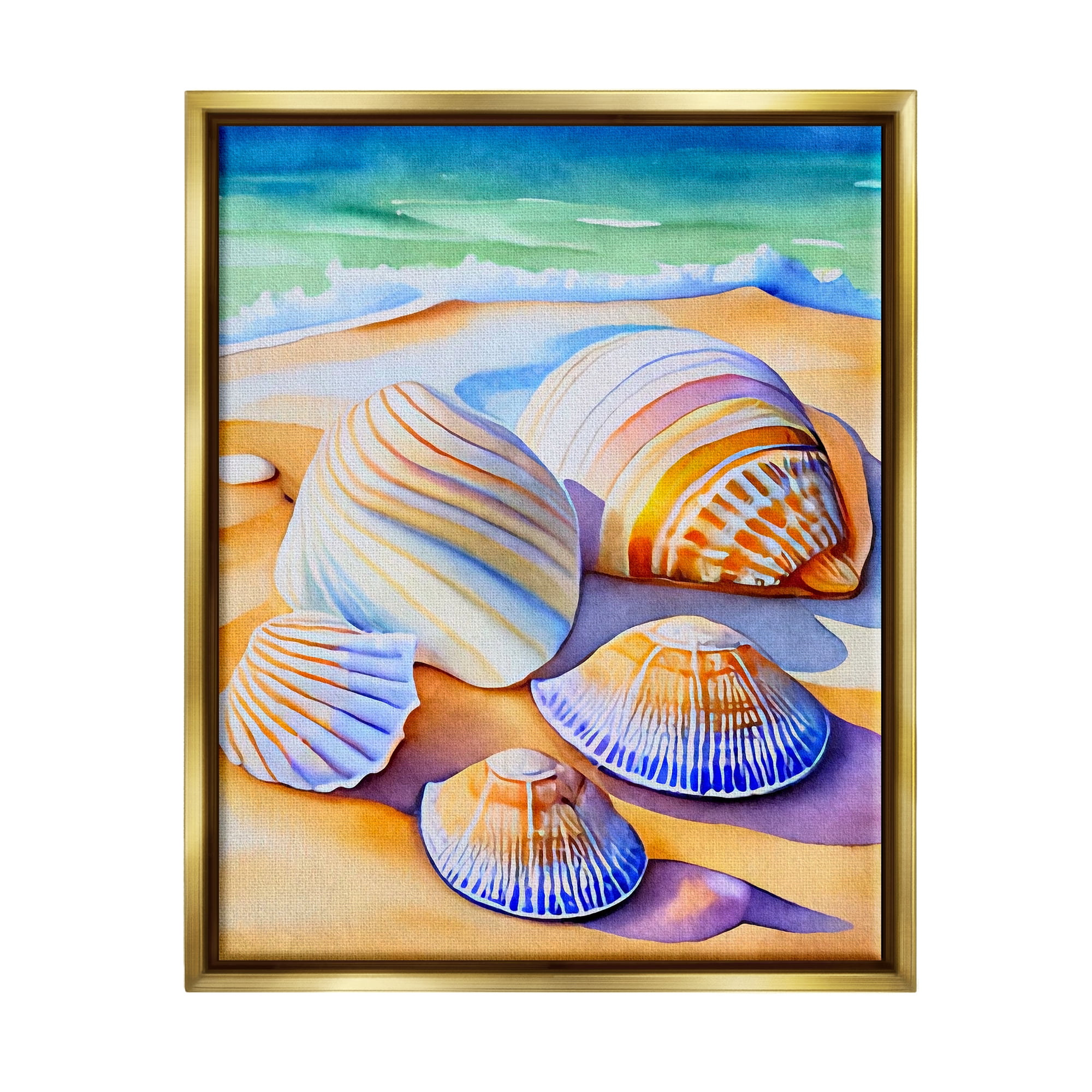 Stupell Industries Vibrant Seashells on Shore Nature Painting Gold Floater Framed Art Print Wall Art, 25 x 31