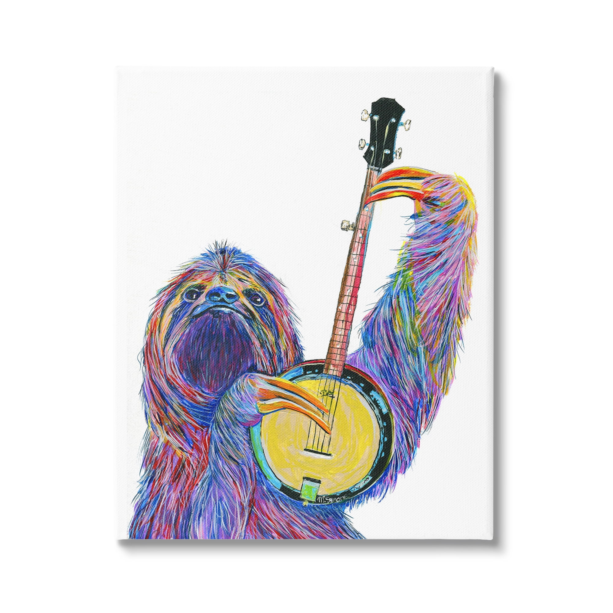 Stupell Vibrant Sloth Musician Playing Banjo Musical Instrument Canvas Wall Art - Multi-Color - 36 x 48, image size:2000x2000