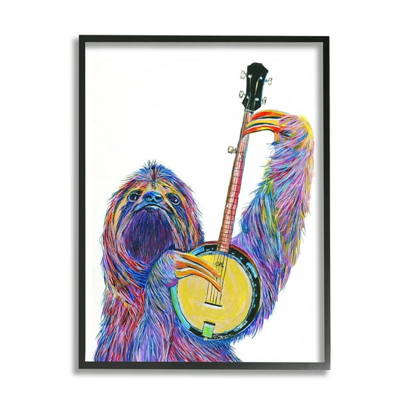 Stupell Industries Vibrant Sloth Musician Playing Banjo Musical Instrument Framed Wall Art, 11 x 14, Design by Melissa Symons