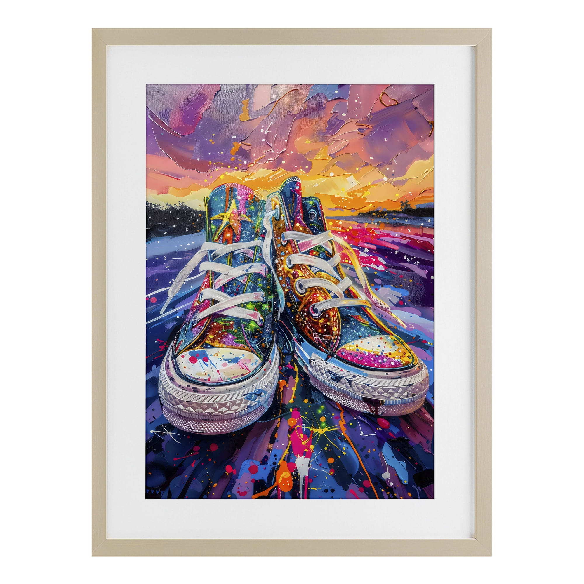 Stupell Industries Vibrant Sneakers at Sunset Birch Framed Print Under Glass, design by Creative Studio