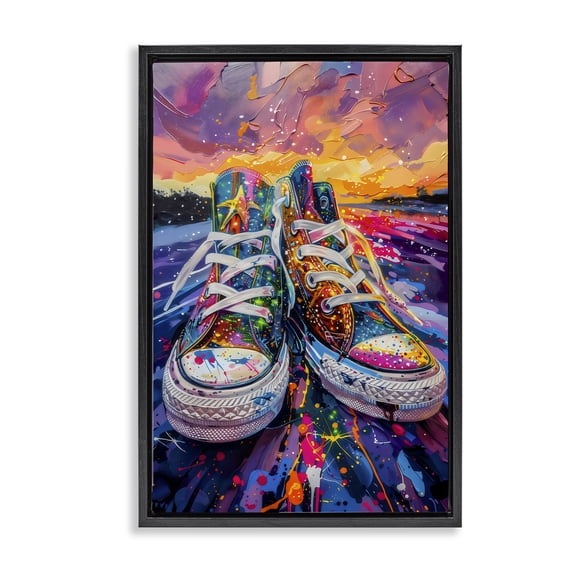 Stupell Industries Contemporary Vibrant Sneakers at Sunset Black Floating Frame Canvas Art, 17 x 25, by Creative Studio