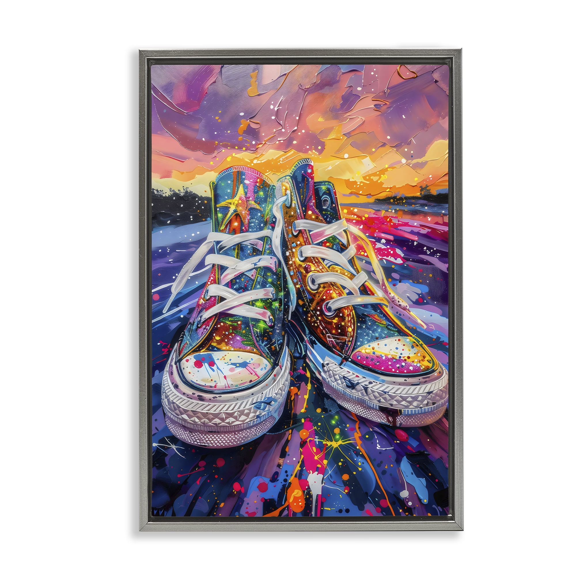 Stupell Industries Vibrant Sneakers at Sunset Gray Framed Floater Canvas Wall Art, design by Creative Studio
