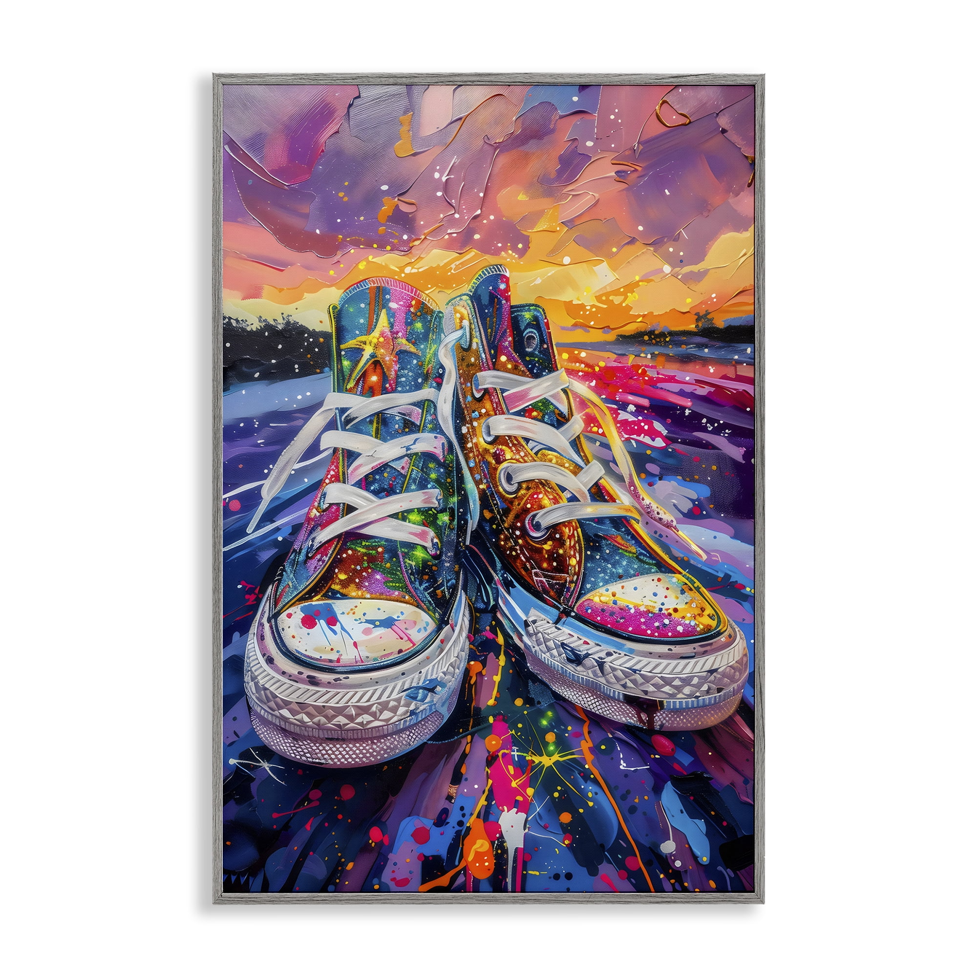 Stupell Industries Vibrant Sneakers at Sunset Gray Framed Giclee Art, design by Creative Studio