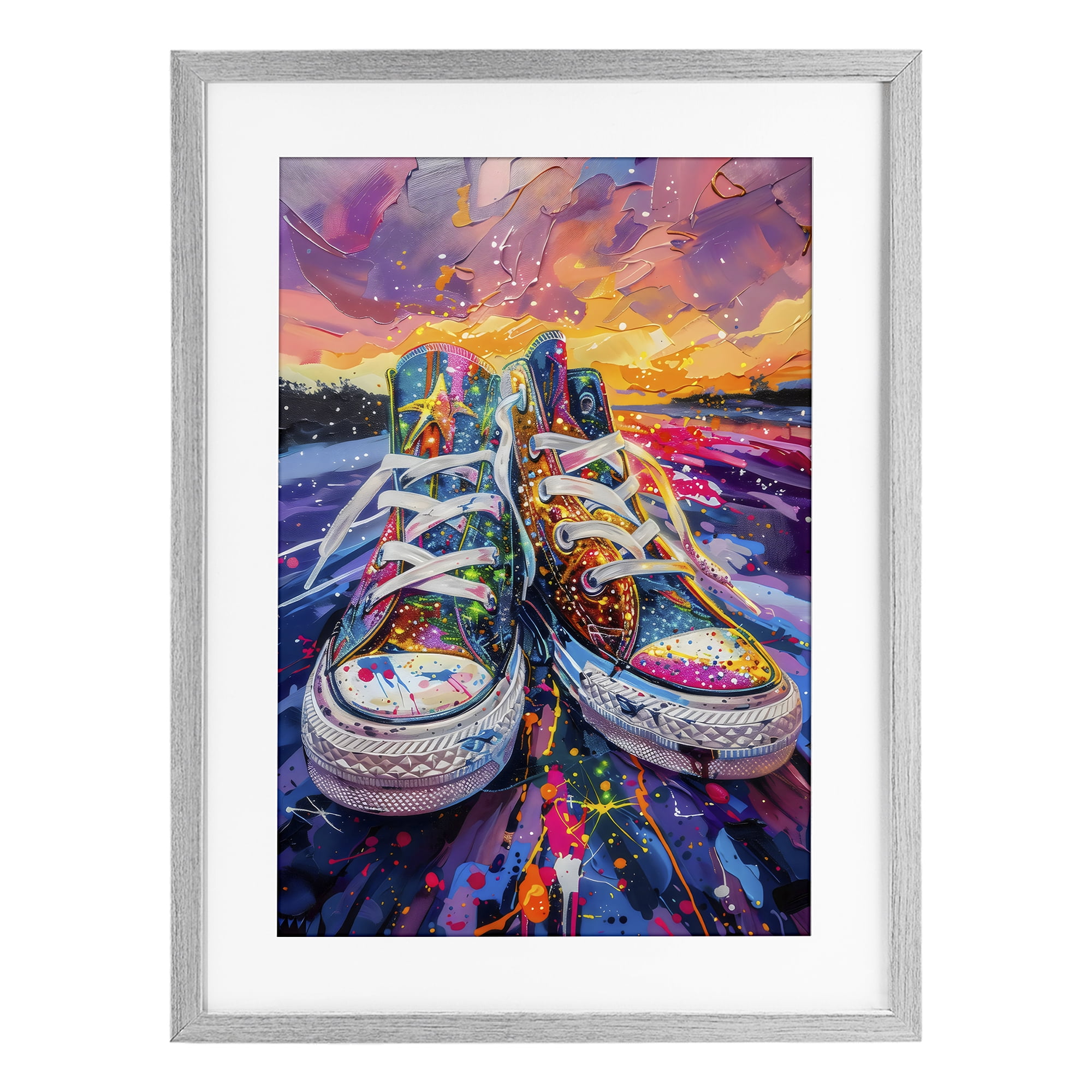 Stupell Industries Vibrant Sneakers at Sunset Gray Framed Print Under Glass, design by Creative Studio