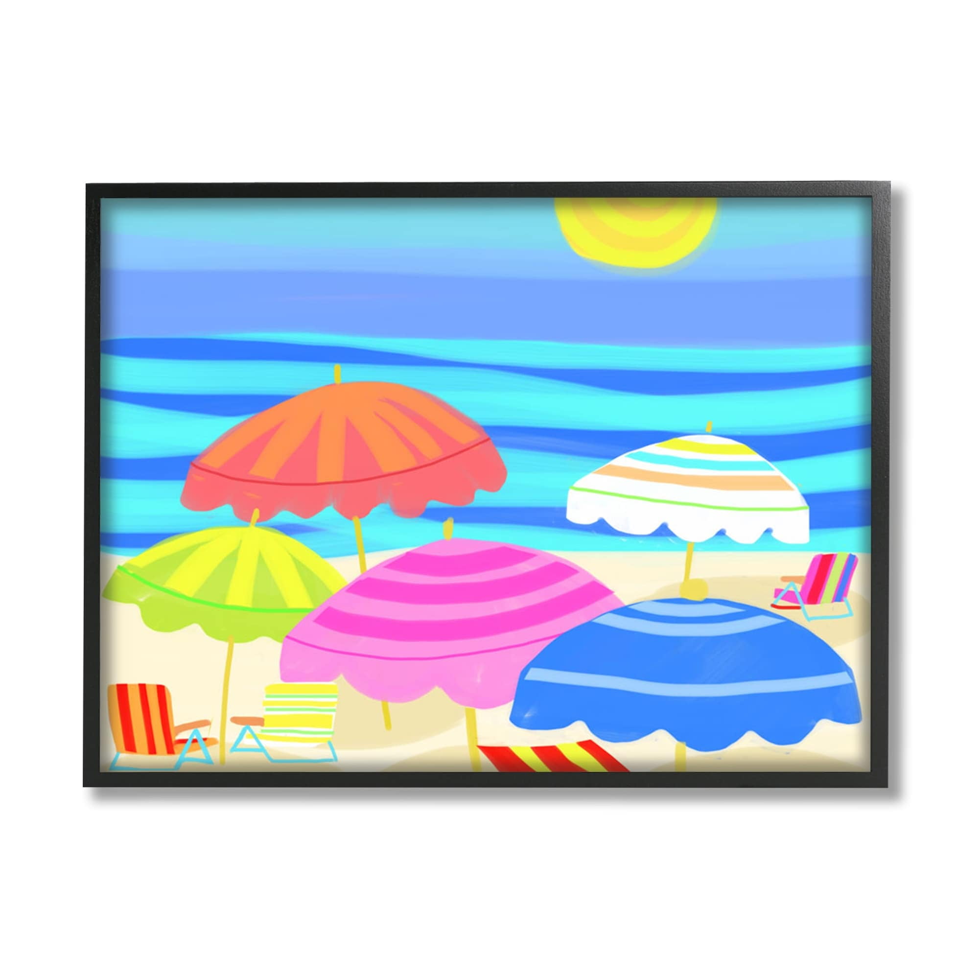 Stupell Industries Vibrant Sun Umbrellas Summer Beach Shore Scene Graphic Art Black Framed Art Print Wall Art, Design by Maret Hensick