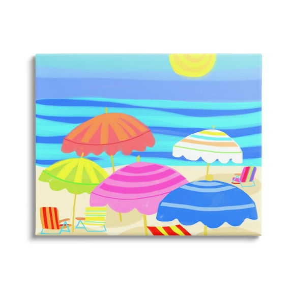 Stupell Industries Vibrant Sun Umbrellas Summer Beach Shore Scene Graphic Art Gallery Wrapped Canvas Print Wall Art, Design by Maret Hensick