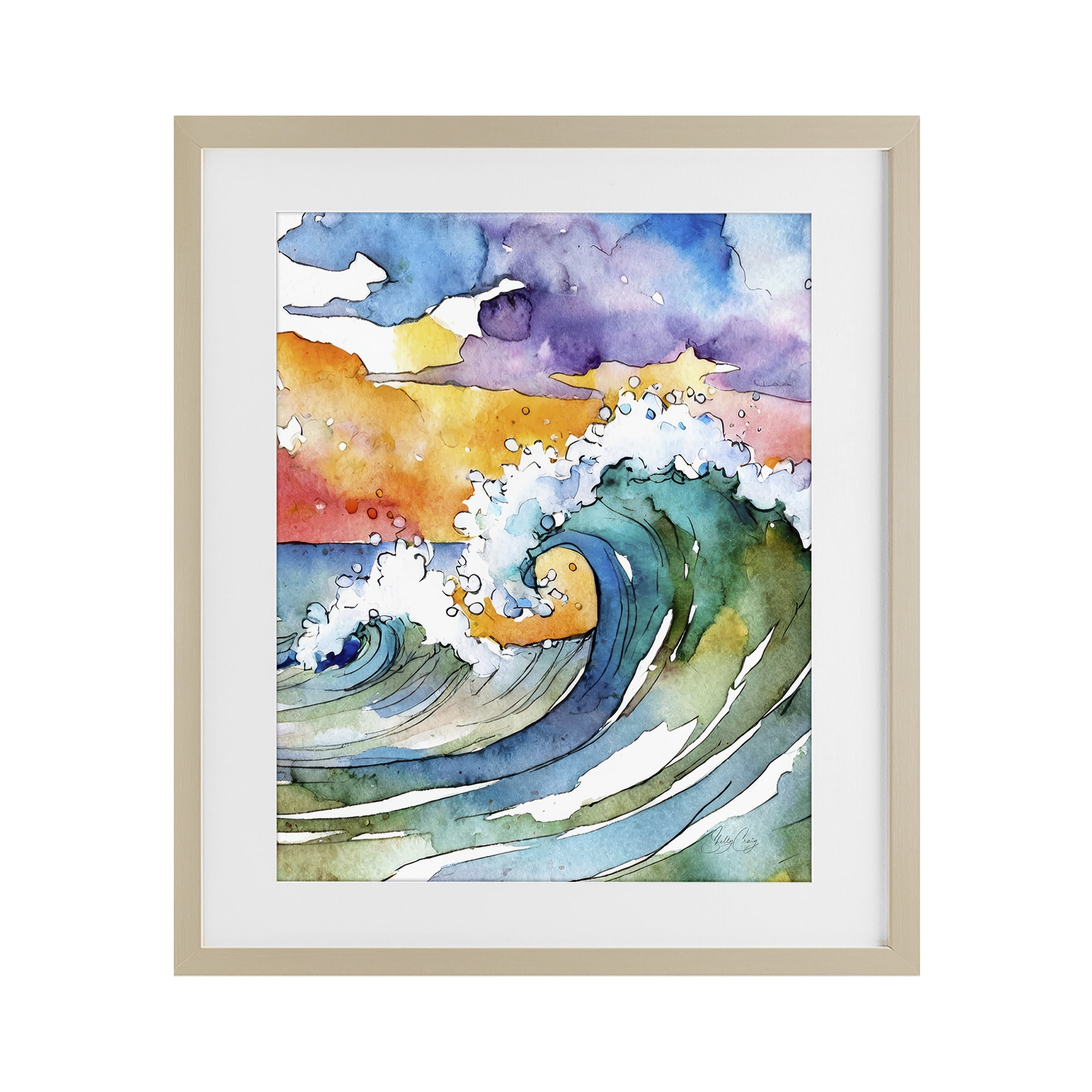 Stupell Industries Vibrant Sunrise Surf Birch Framed Print Under Glass, design by Shelly Craig