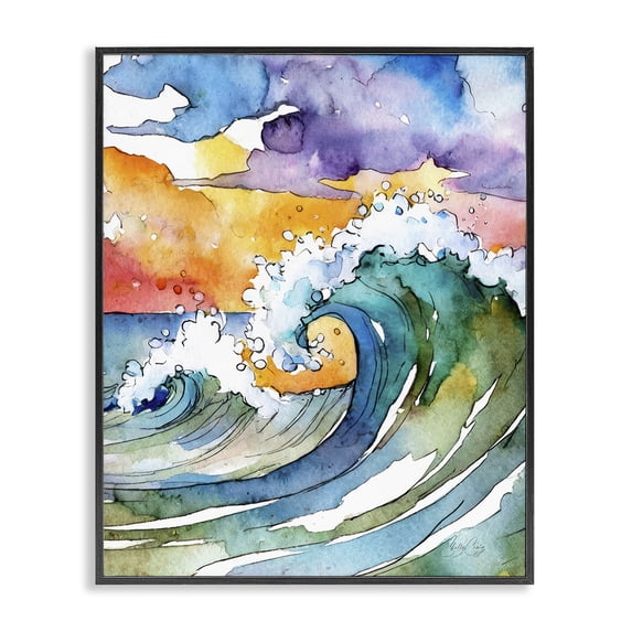 Stupell Industries Tropical Vibrant Sunrise Surf Black Framed Giclee Art, 11 x 14, by Shelly Craig