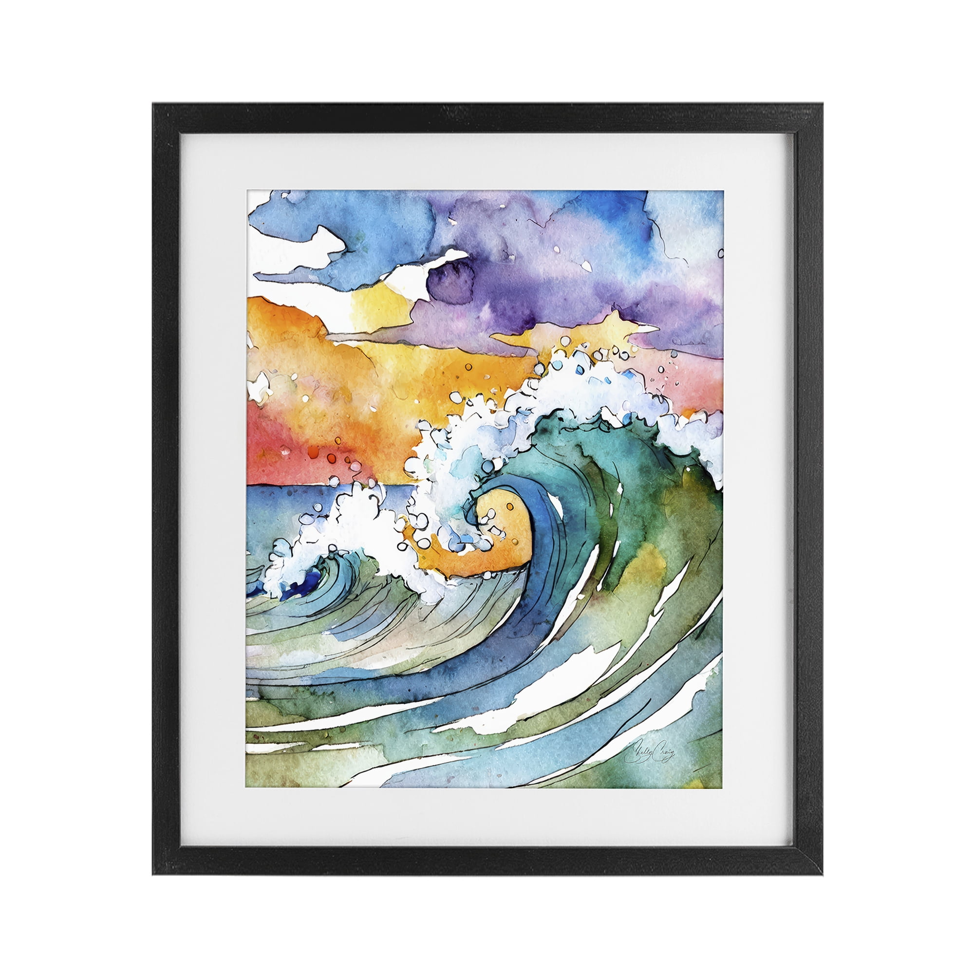 Stupell Industries Vibrant Sunrise Surf Black Framed Print Under Glass, design by Shelly Craig