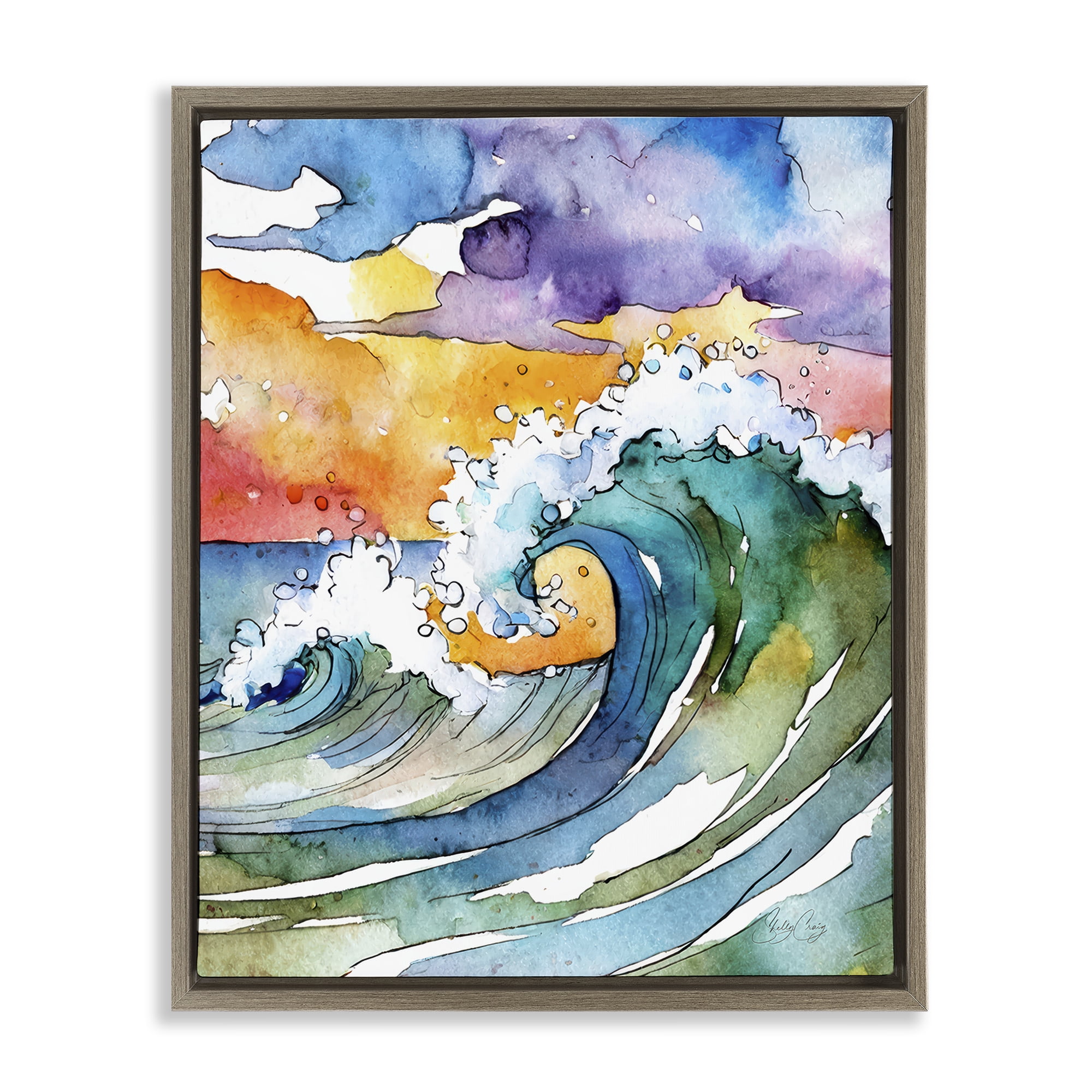 Stupell Industries Vibrant Sunrise Surf Brown Framed Floater Canvas Wall Art, design by Shelly Craig