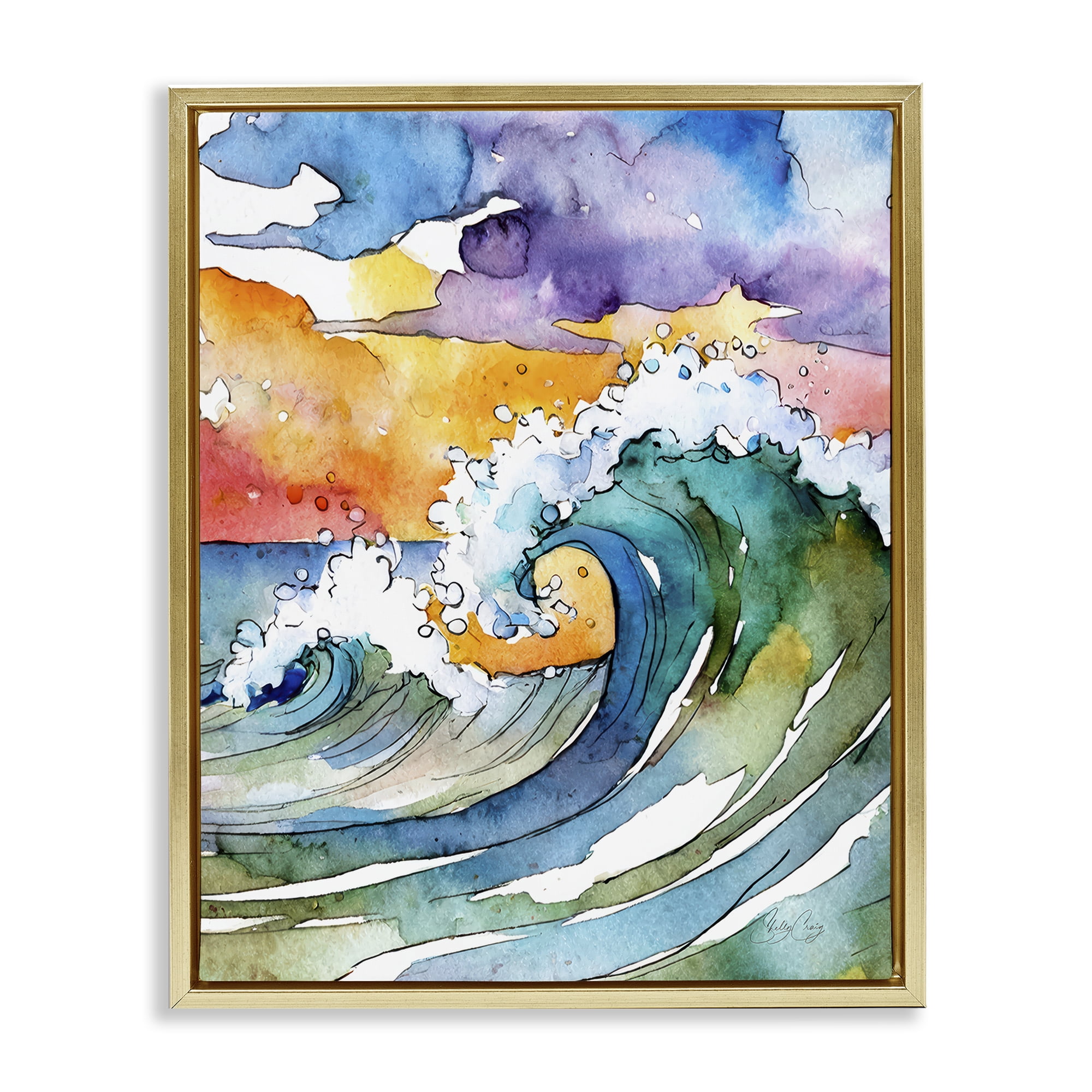 Stupell Industries Vibrant Sunrise Surf Gold Framed Floater Canvas Wall Art, design by Shelly Craig