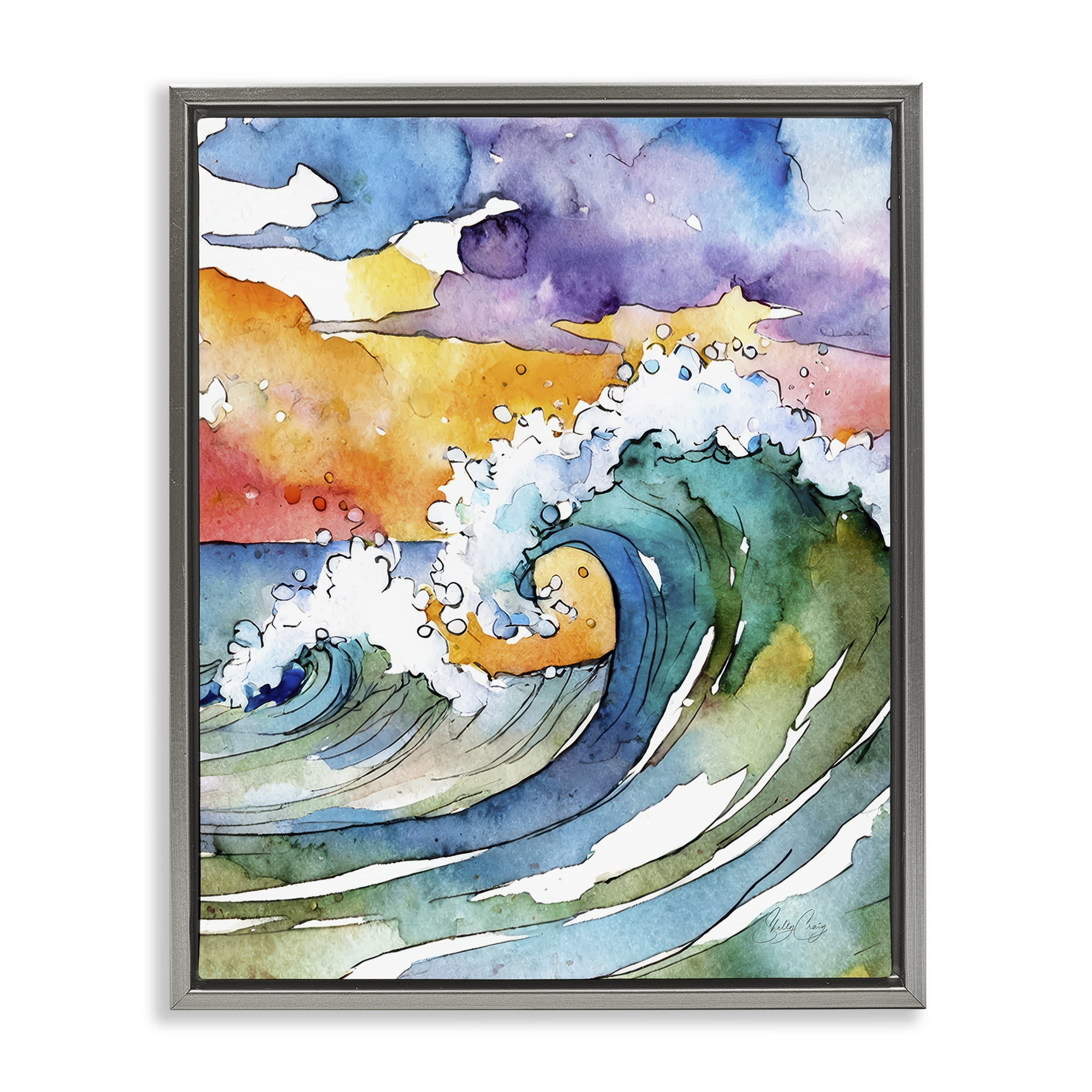 Stupell Industries Vibrant Sunrise Surf Gray Framed Floater Canvas Wall Art, design by Shelly Craig