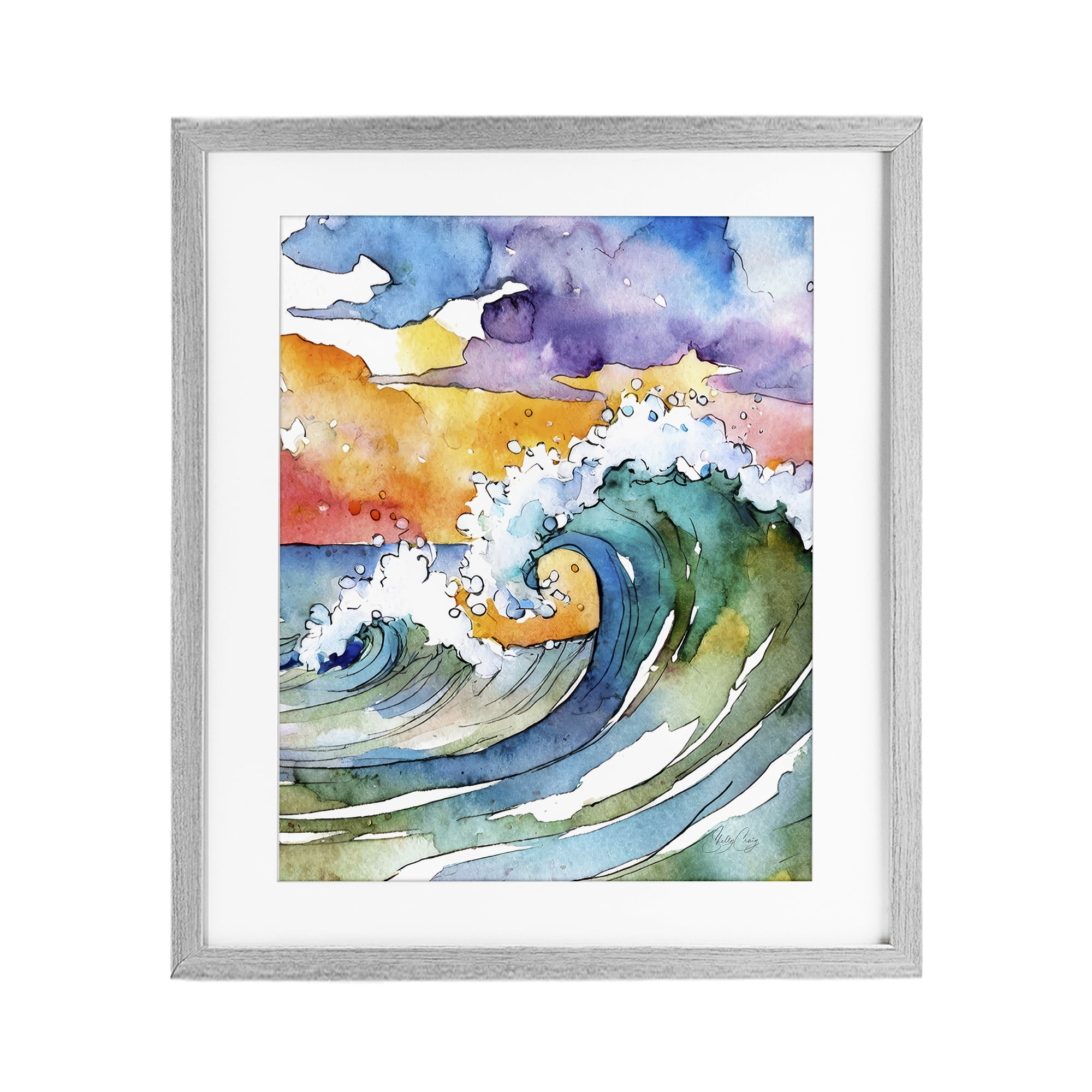 Stupell Industries Vibrant Sunrise Surf Gray Framed Print Under Glass, design by Shelly Craig