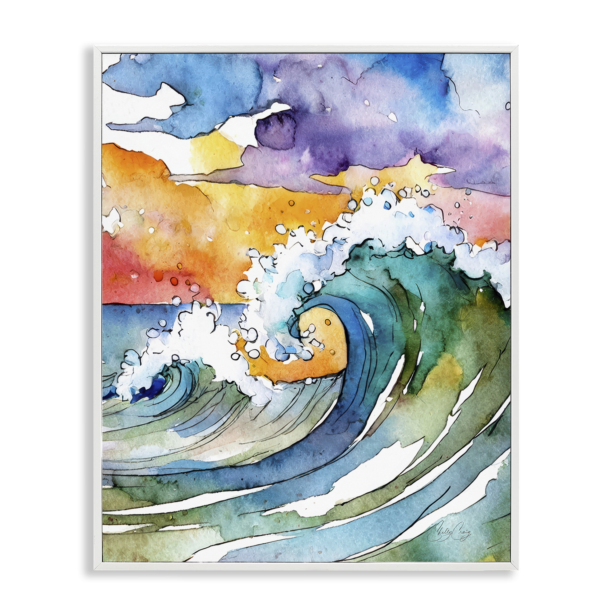 Stupell Industries Vibrant Sunrise Surf White Framed Giclee Art, design by Shelly Craig