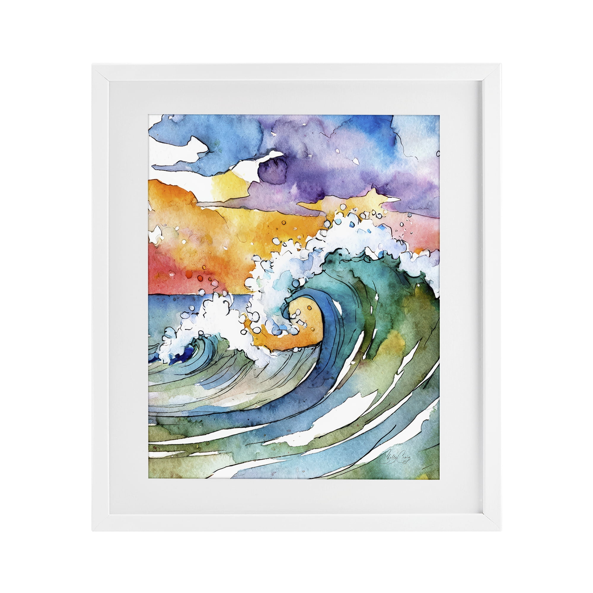 Stupell Industries Vibrant Sunrise Surf White Framed Print Under Glass, design by Shelly Craig