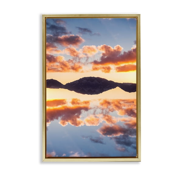 Stupell Industries Vibrant Sunset Reflection Gold Framed Floater Canvas Wall Art design by Robin Vandenabeele, 31 x 21