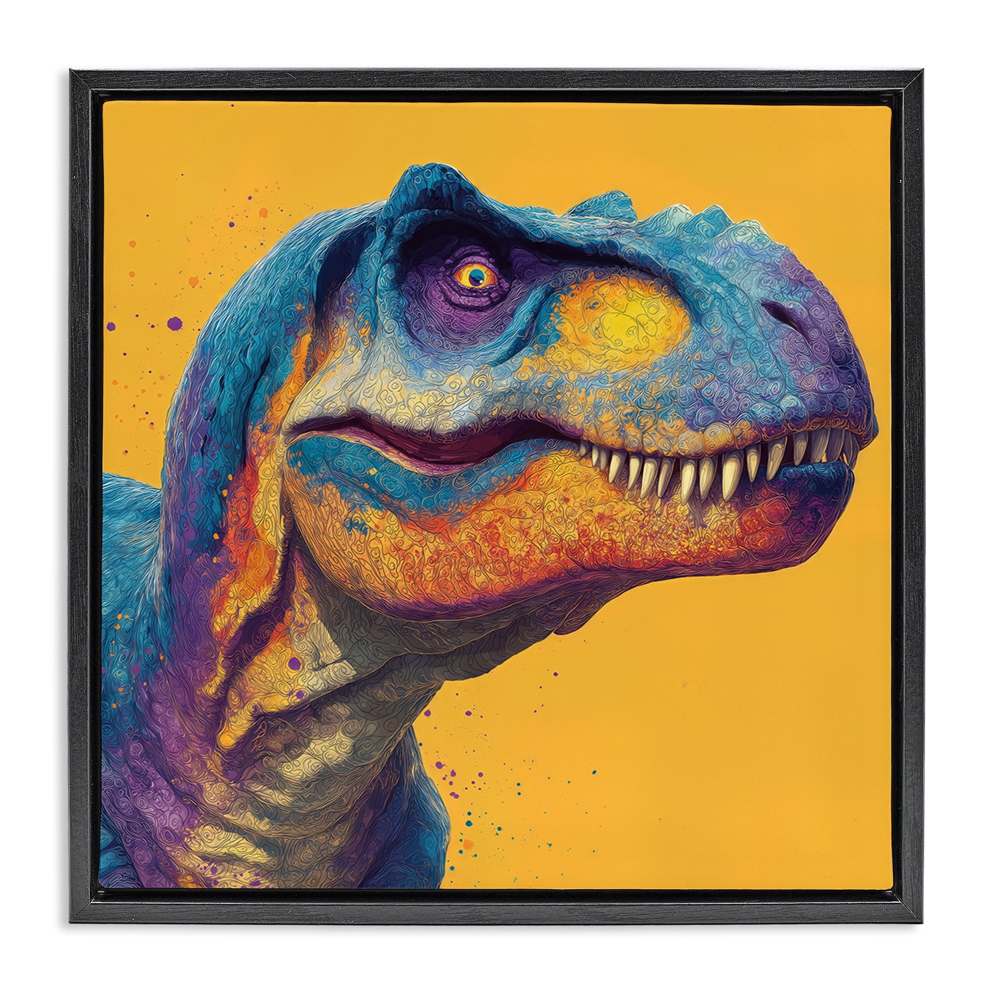 Stupell Industries Vibrant T-Rex Portrait Black Framed Floater Canvas Wall Art, design by Wumples