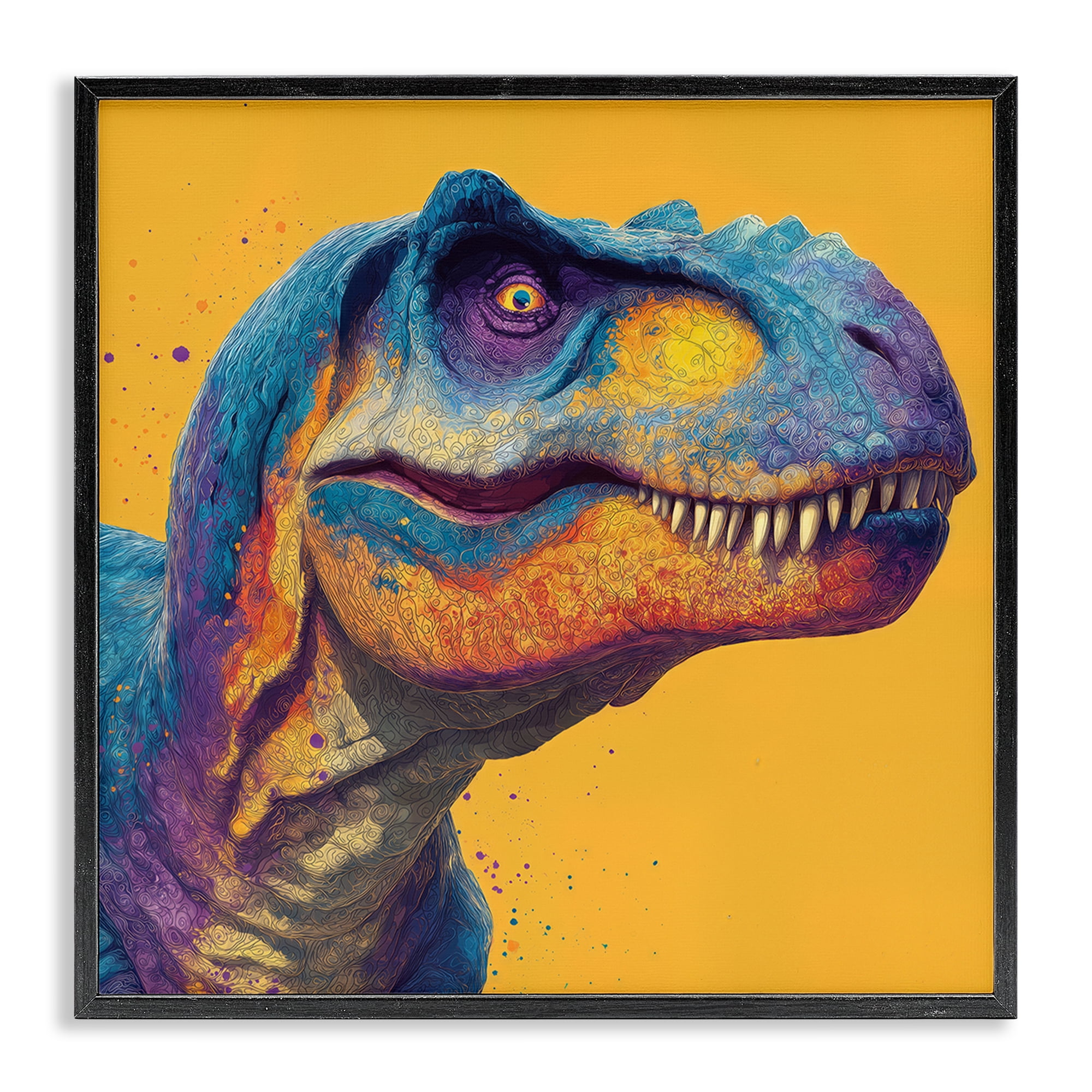 Stupell Industries Vibrant T-Rex Portrait Black Framed Giclee Art, design by Wumples