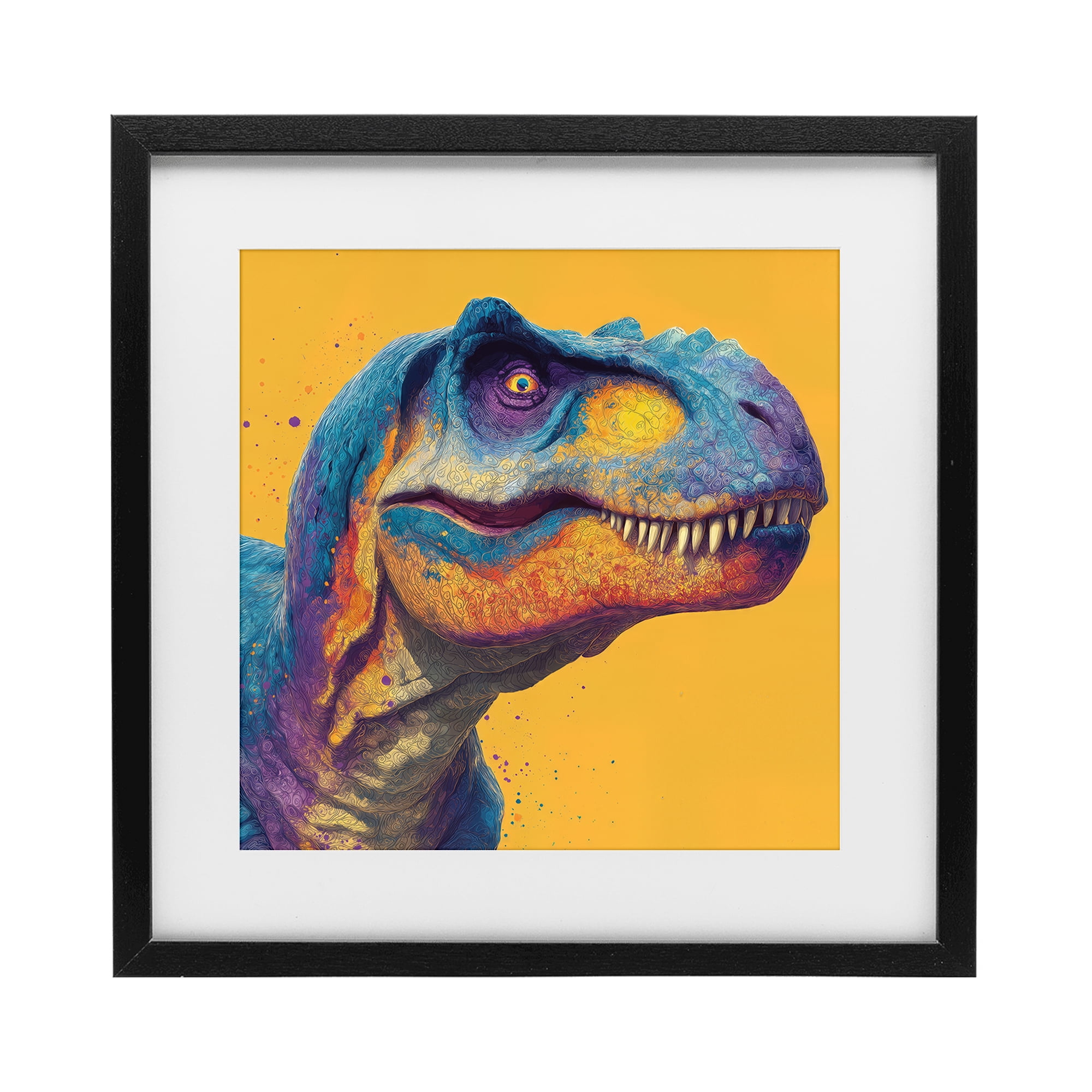 Stupell Industries Vibrant T-Rex Portrait Black Framed Print Under Glass, design by Wumples