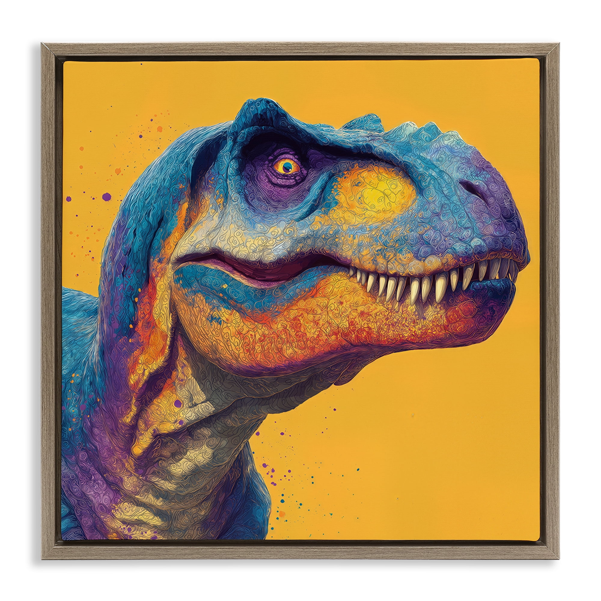 Stupell Industries Vibrant T-Rex Portrait Brown Framed Floater Canvas Wall Art, design by Wumples