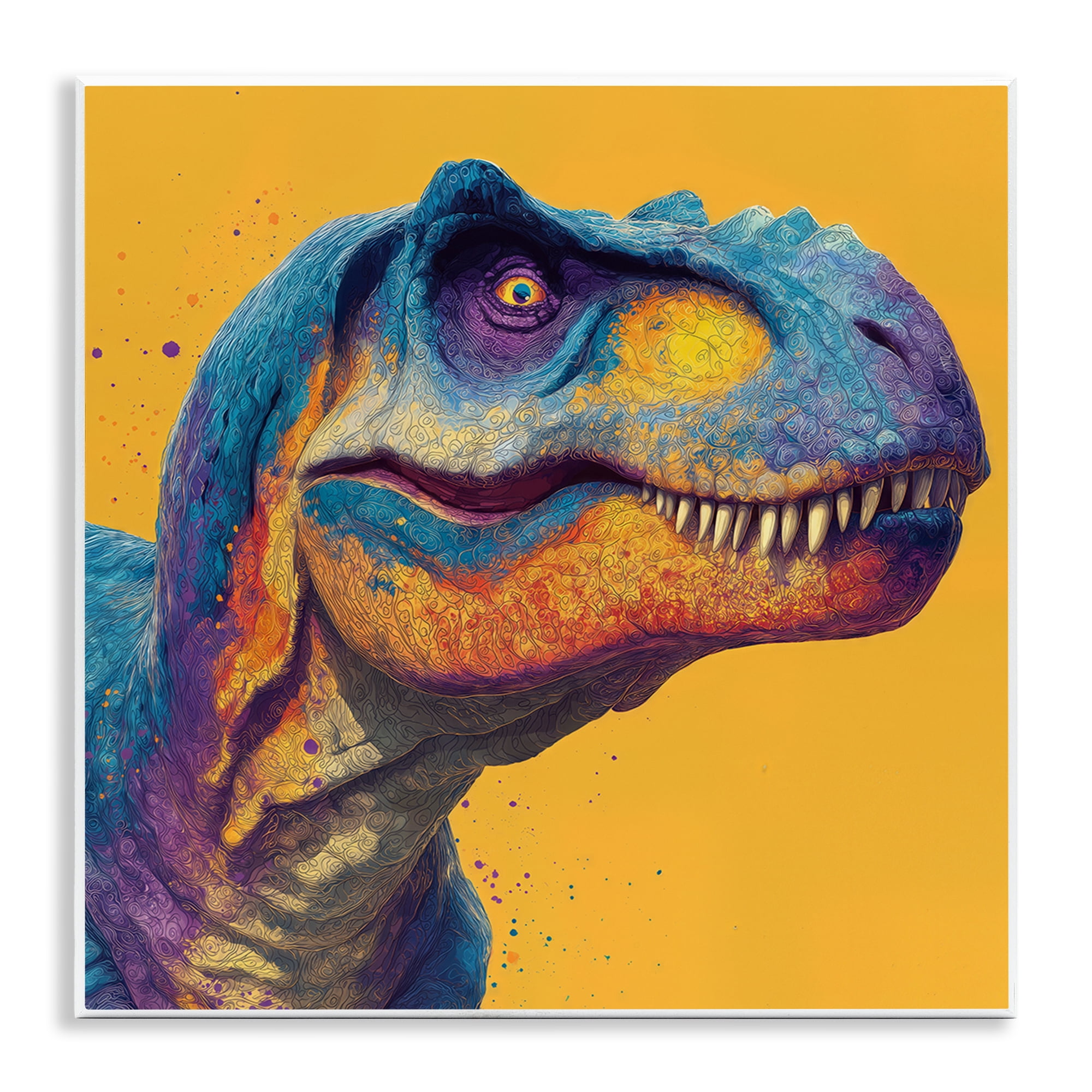 Stupell Industries Vibrant T-Rex Portrait Wall Plaque Art, design by Wumples