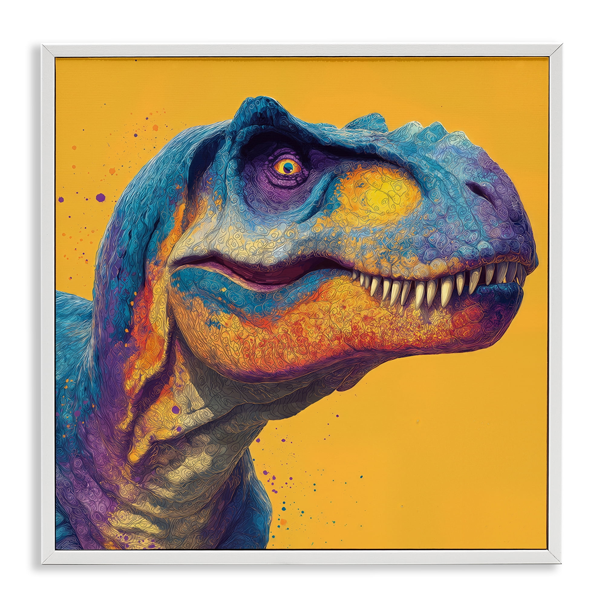 Stupell Industries Vibrant T-Rex Portrait White Framed Giclee Art, design by Wumples
