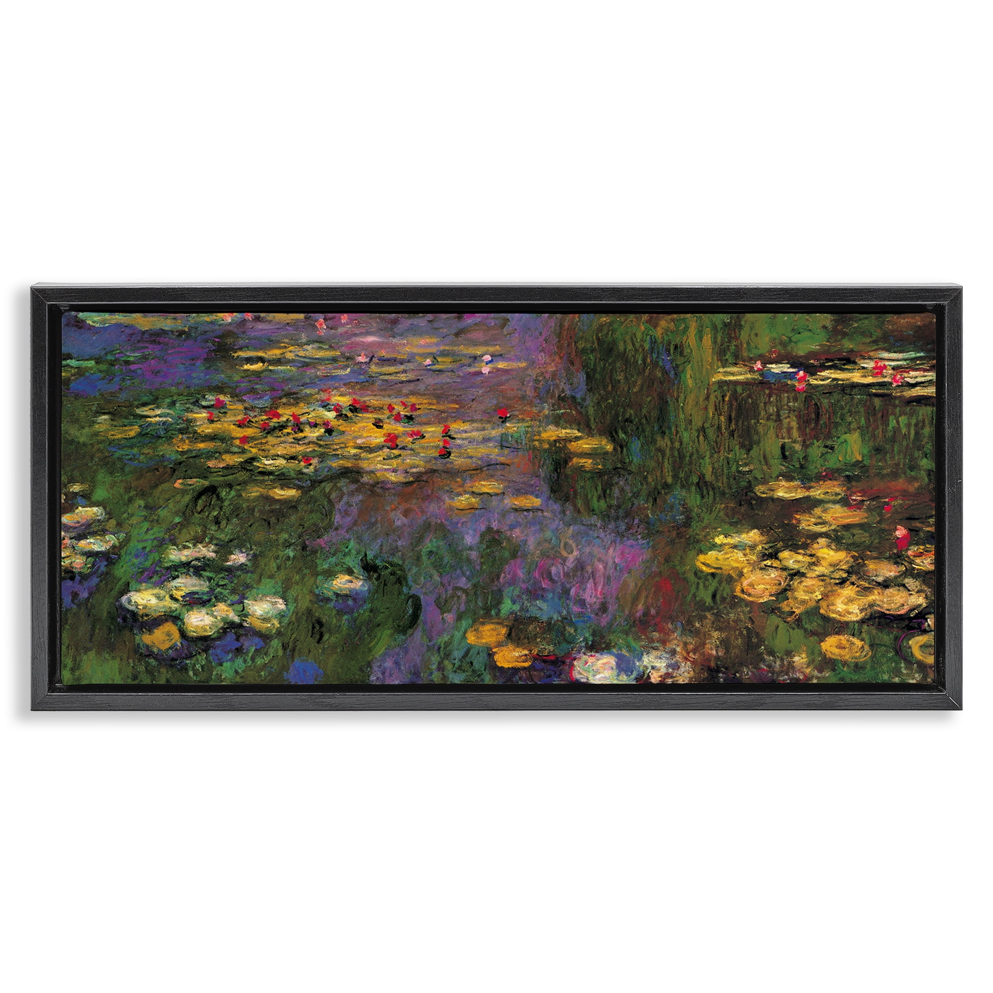 Stupell Industries Vibrant Traditional Water Lilies Botanical & Floral Painting Black Floater Framed Canvas Art Print Wall Art, 25 x 11