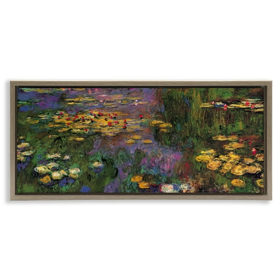 Stupell Industries Vibrant Traditional Water Lilies Botanical & Floral Painting Brown Floater Framed Canvas Art Print Wall Art, 25 x 11