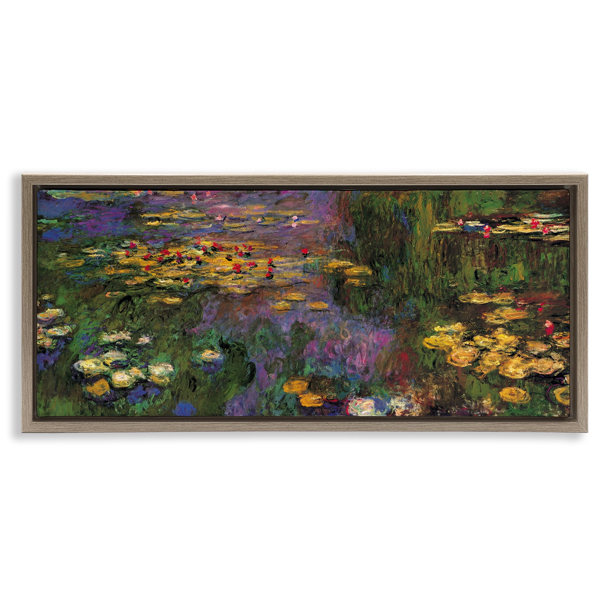 Stupell Industries Vibrant Traditional Water Lilies Botanical & Floral Painting Brown Floater Framed Canvas Art Print Wall Art, 31 x 14