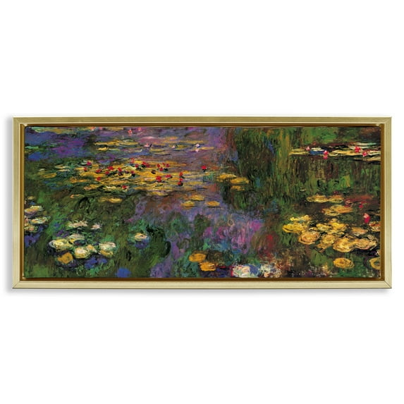 Stupell Industries Vibrant Traditional Water Lilies Botanical & Floral Painting Gold Floater Framed Canvas Art Print Wall Art, 25 x 11