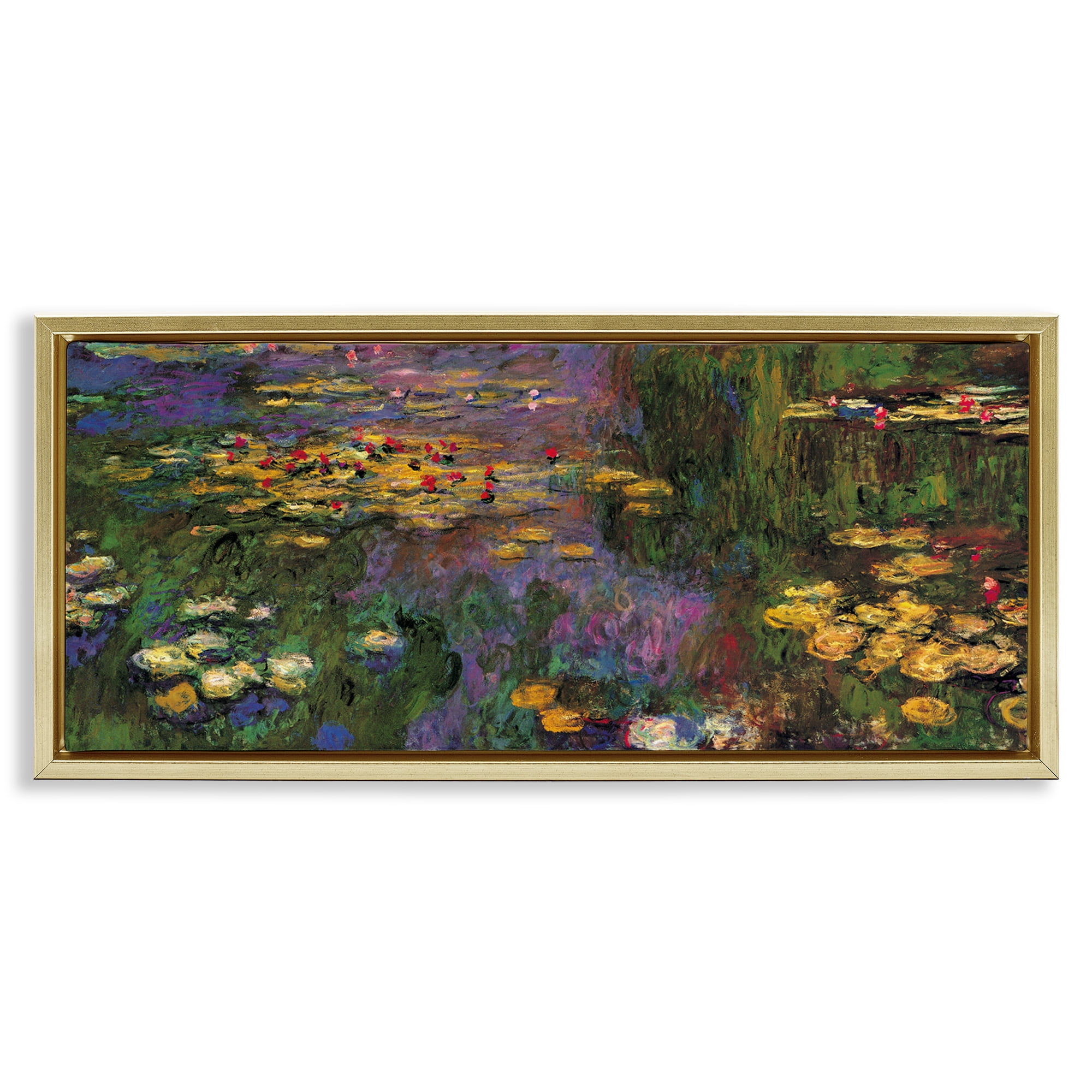 Stupell Industries Vibrant Traditional Water Lilies Botanical & Floral Painting Gold Floater Framed Canvas Art Print Wall Art, 31 x 14