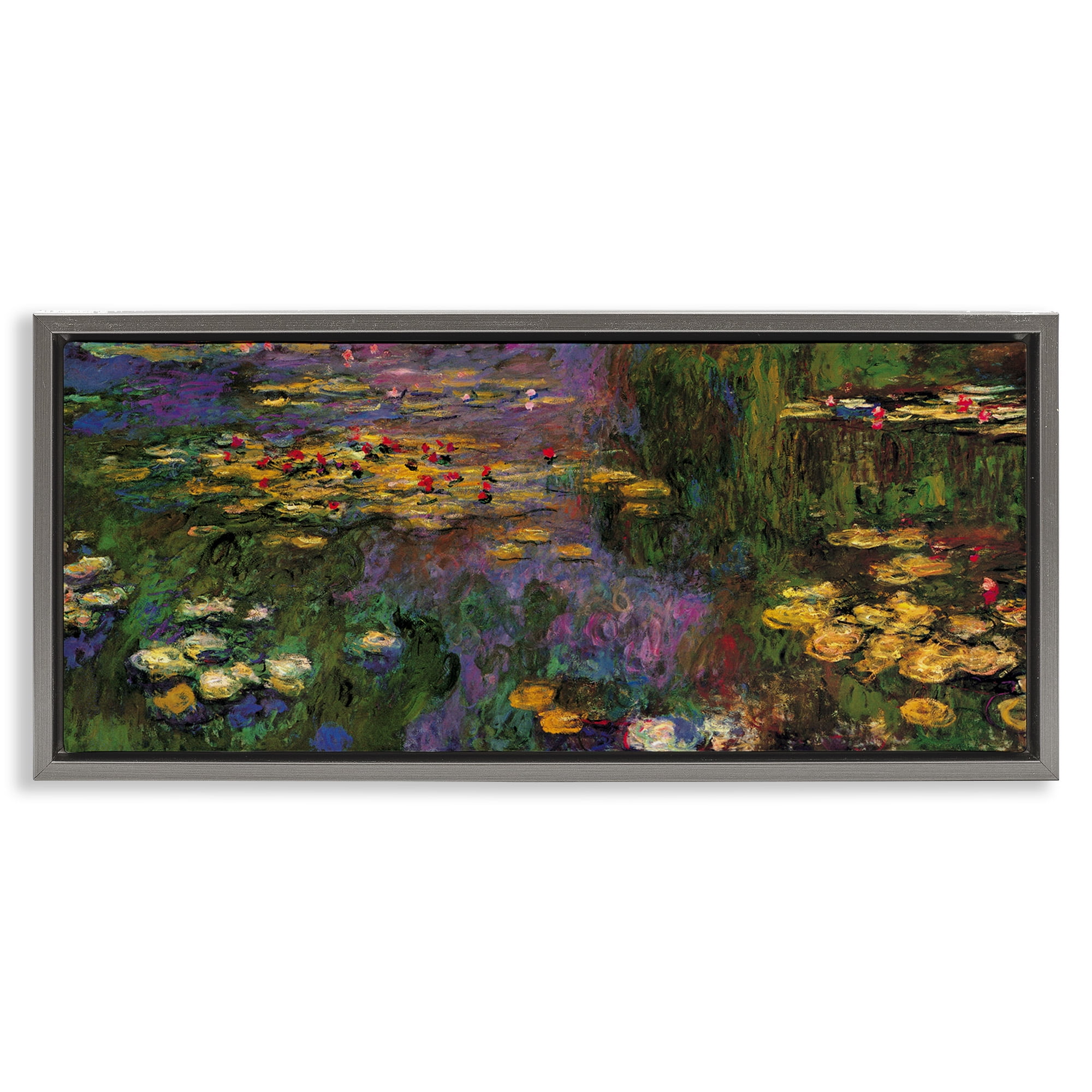 Stupell Industries Vibrant Traditional Water Lilies Botanical & Floral Painting Gray Floater Framed Canvas Art Print Wall Art, 31 x 14