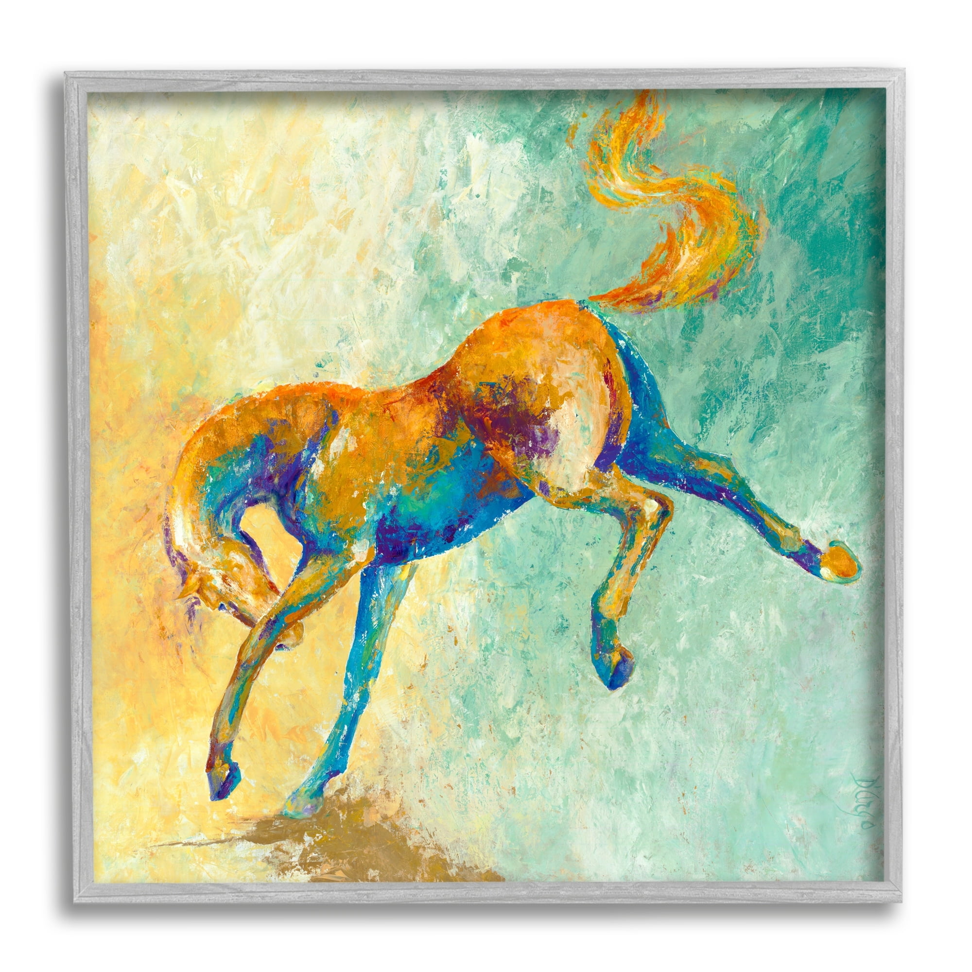 Vibrant Abstract Horse Print with Gray Frame, 24x24