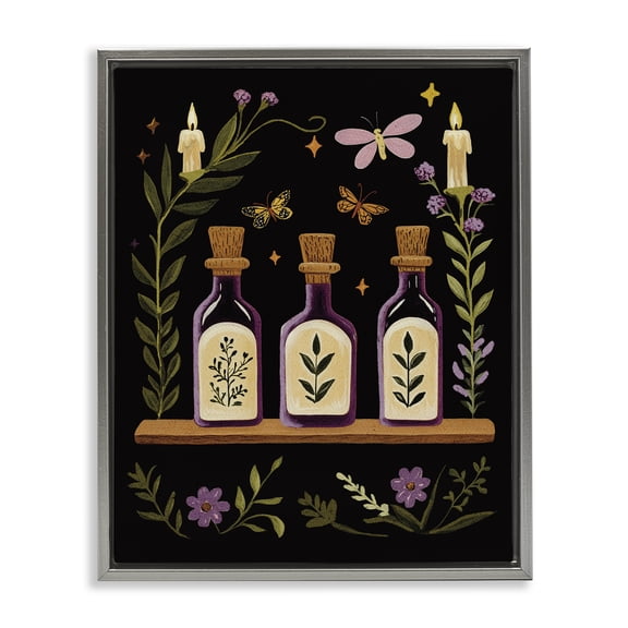 Victorian Apothecary Shelf Gray Floating Frame Canvas Art, 17 x 21, Made In USA